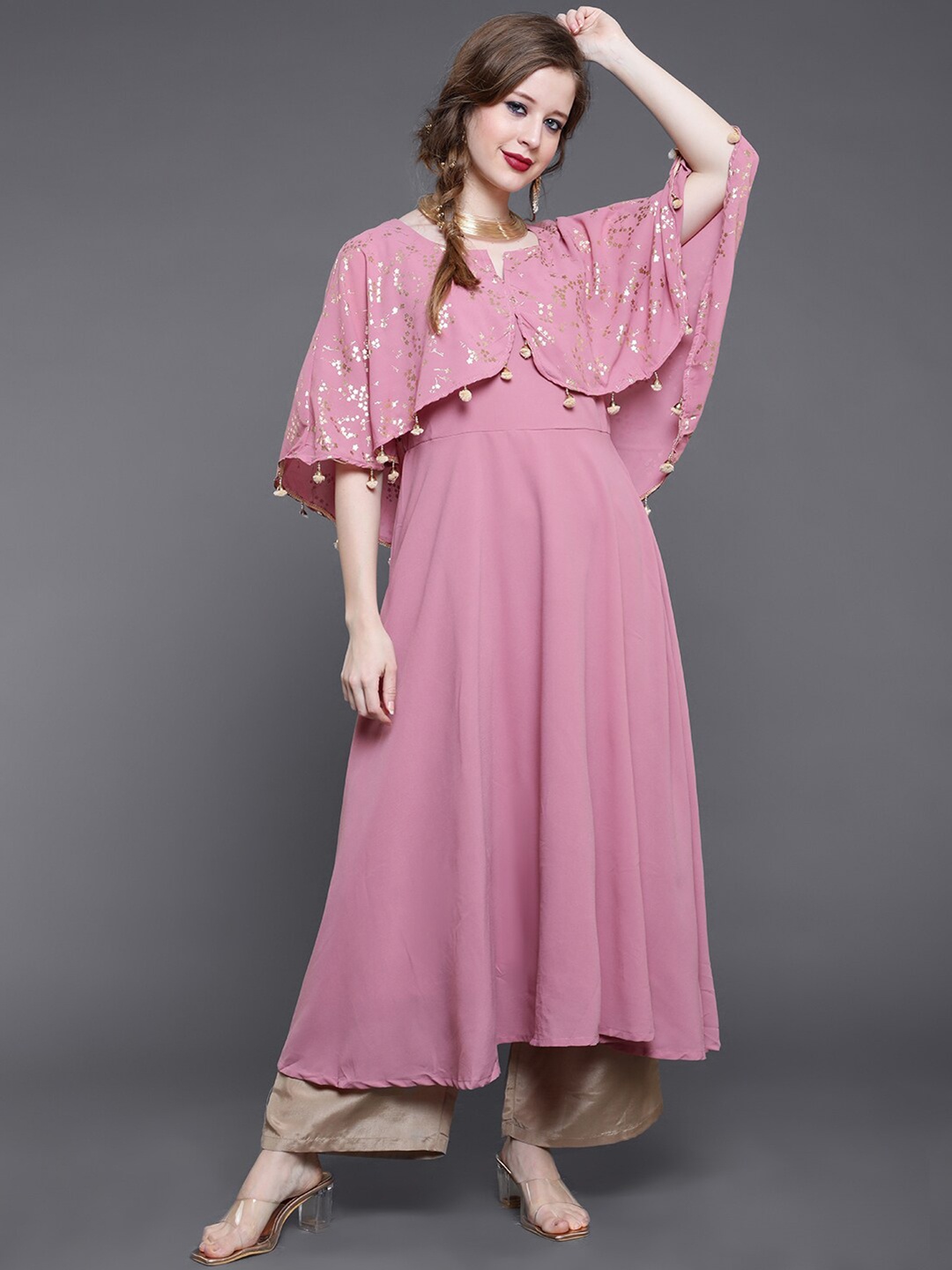 

saubhagya Women Flared Sleeves Kurta, Mauve
