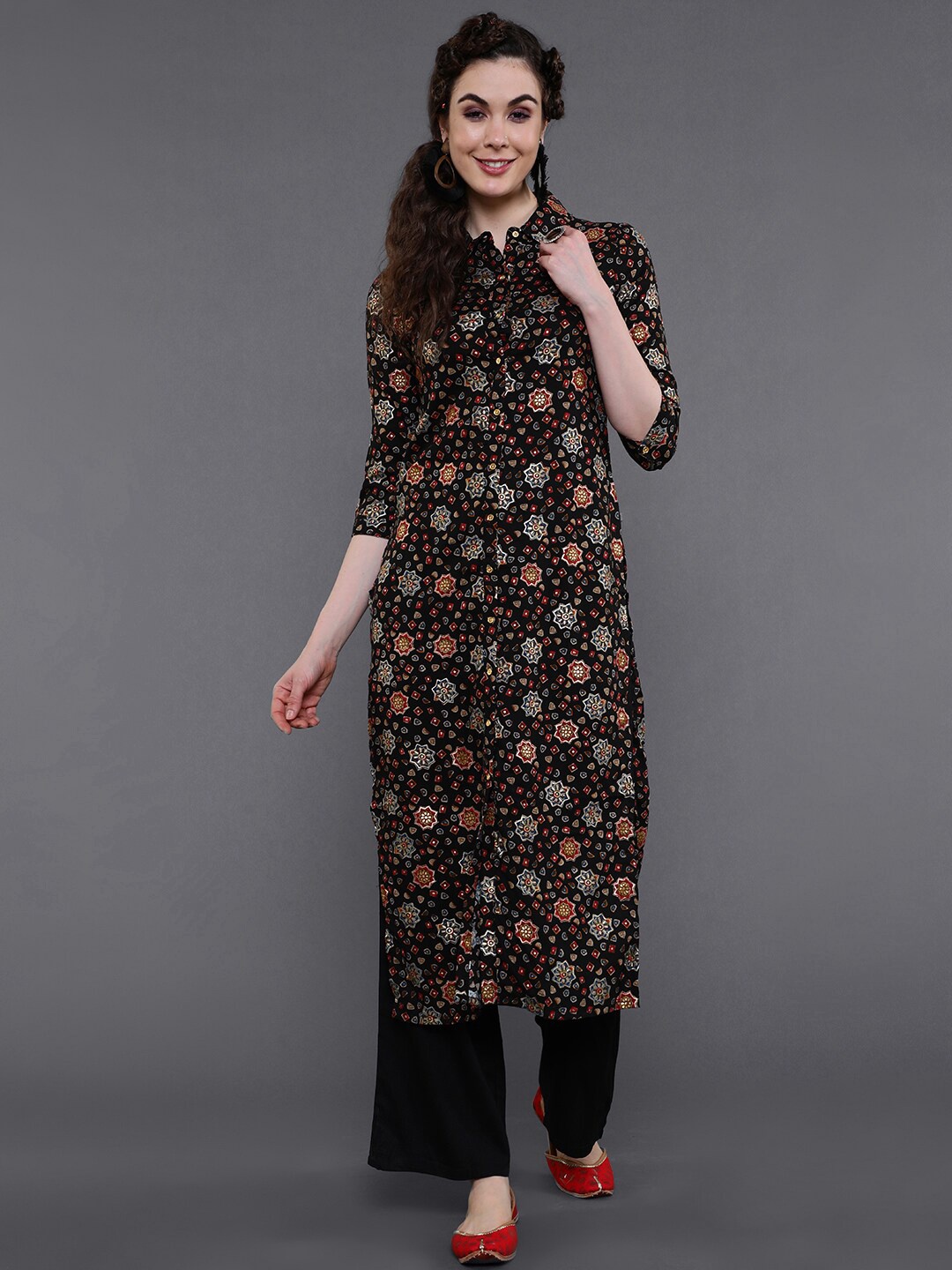 

saubhagya Women Ethnic Motifs Printed Kurta, Black