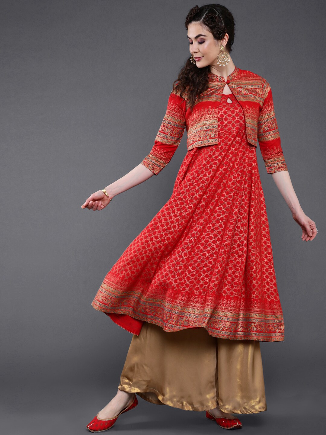 

saubhagya Women Ethnic Motifs Printed Anarkali Kurta, Red