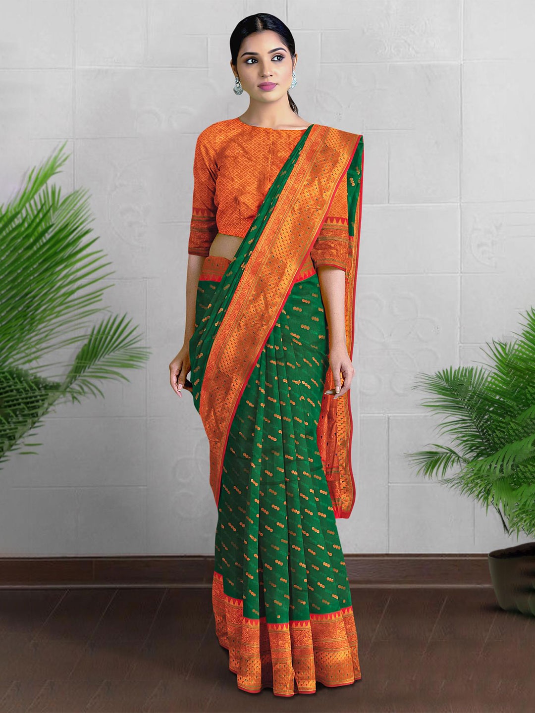 

Kalamandir Ethnic Motifs Woven Design Zari Saree, Green