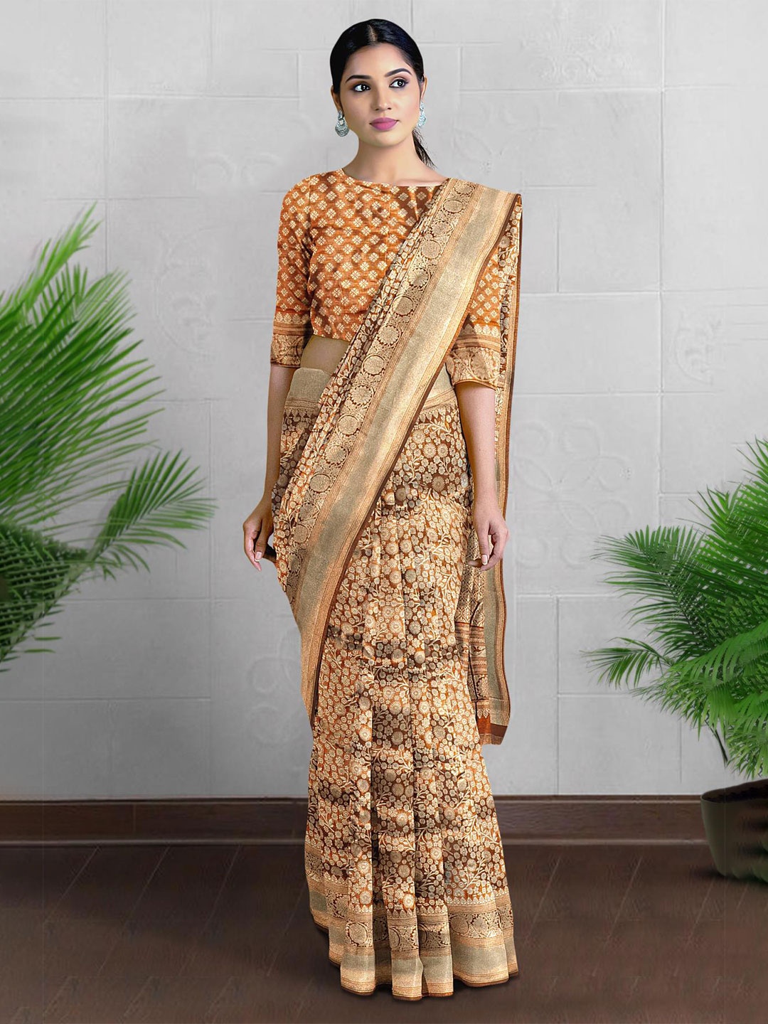 

Kalamandir Floral Woven Design Zari Saree, Brown