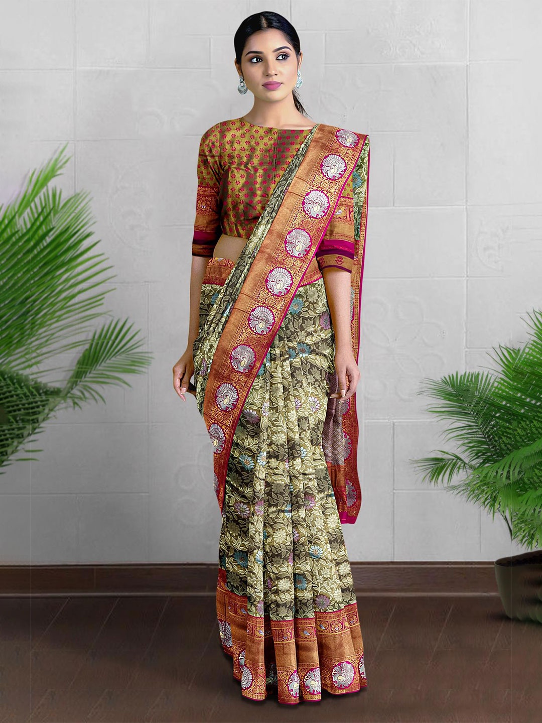 

Kalamandir Floral Woven Design Zari Saree, Brown