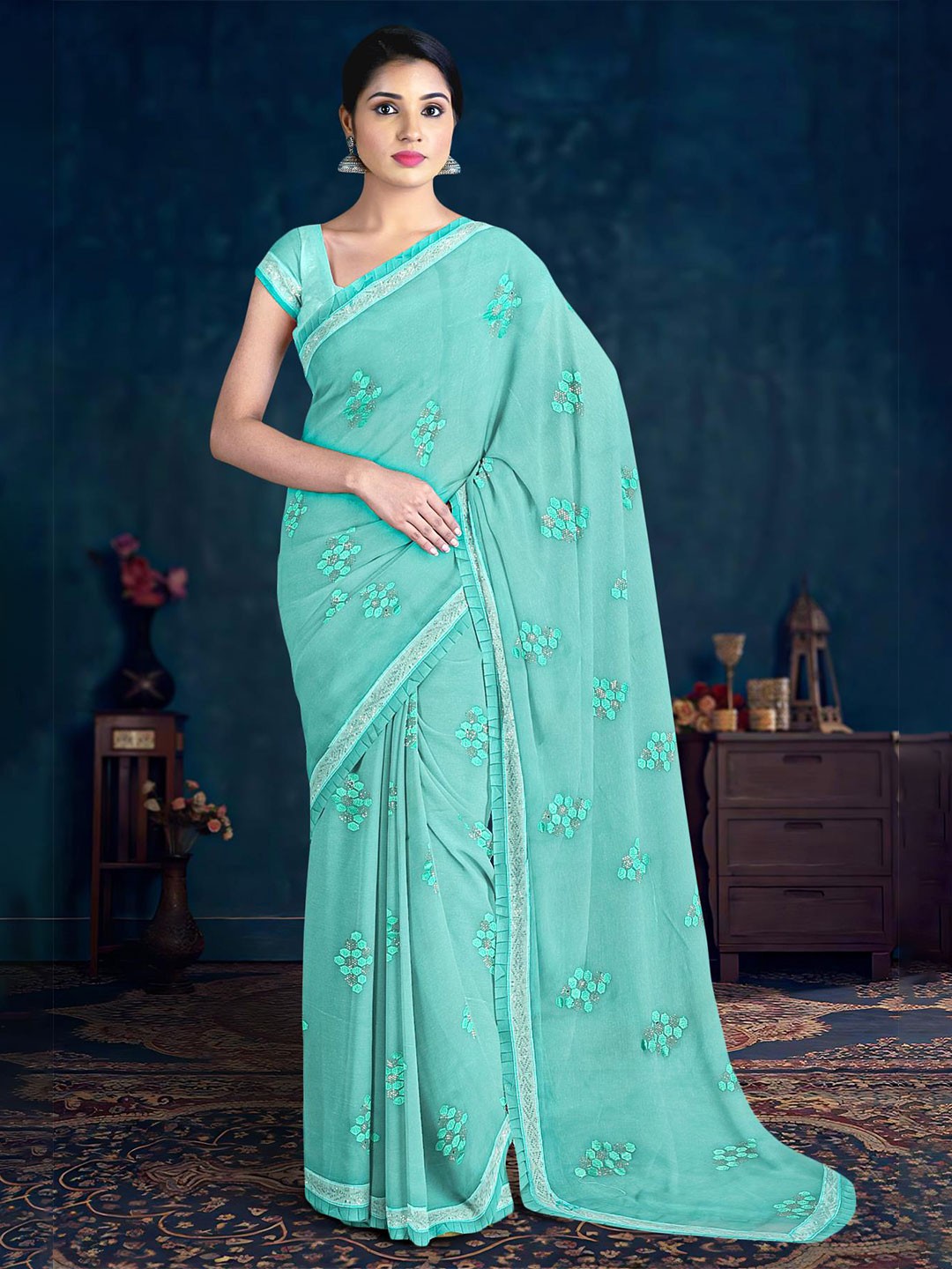 

Kalamandir Woven Design Embroidered Zari Saree, Blue