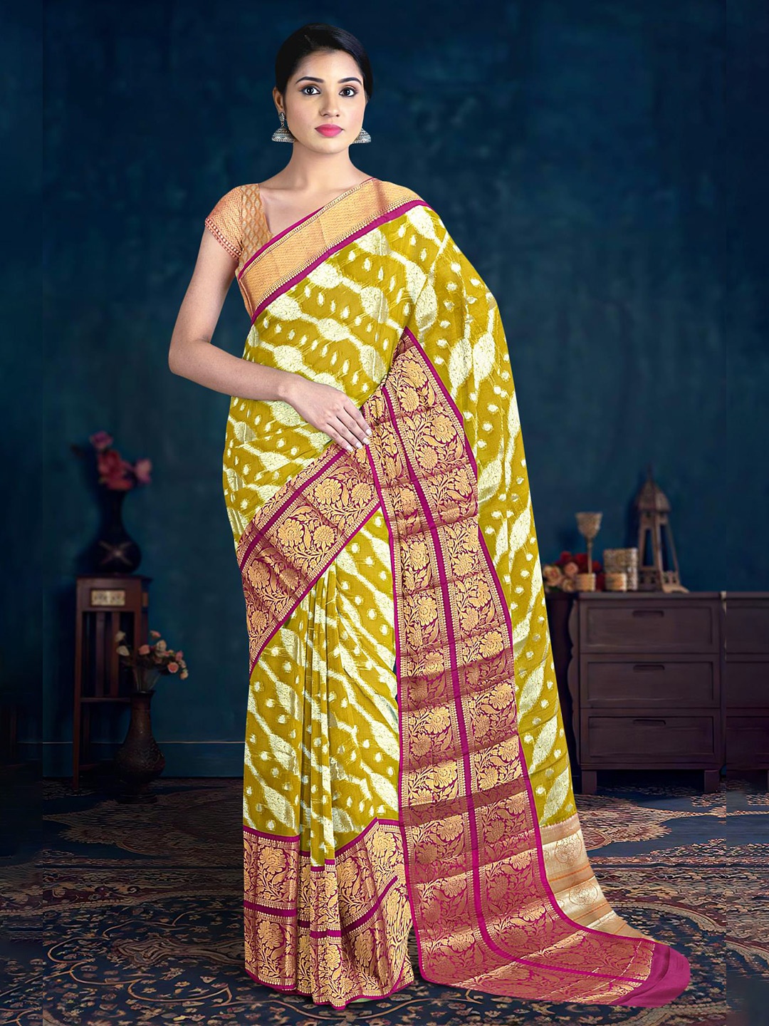 

Kalamandir Woven Design Zari Saree, Olive