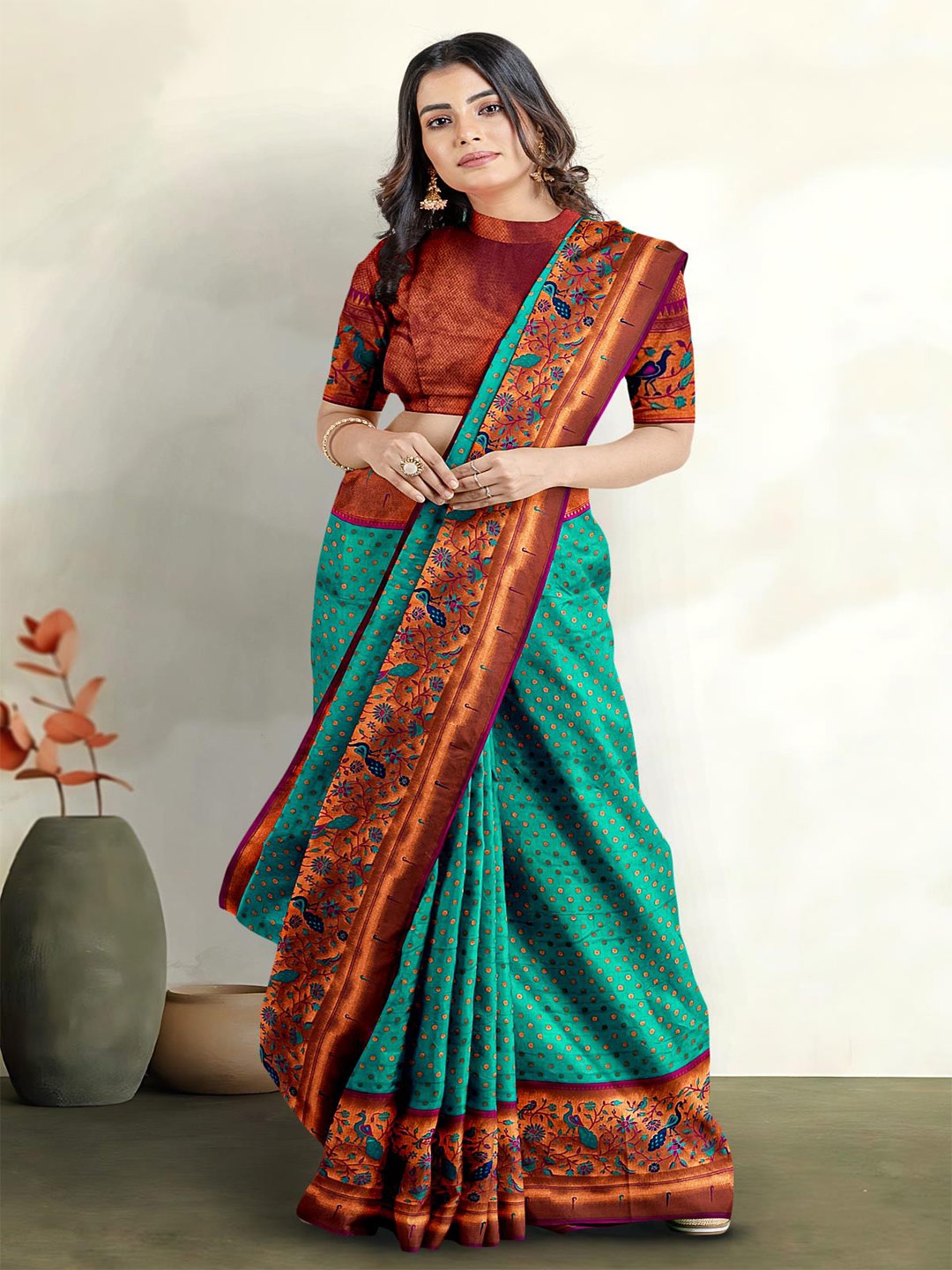 

Kalamandir Woven Design Zari Saree, Sea green