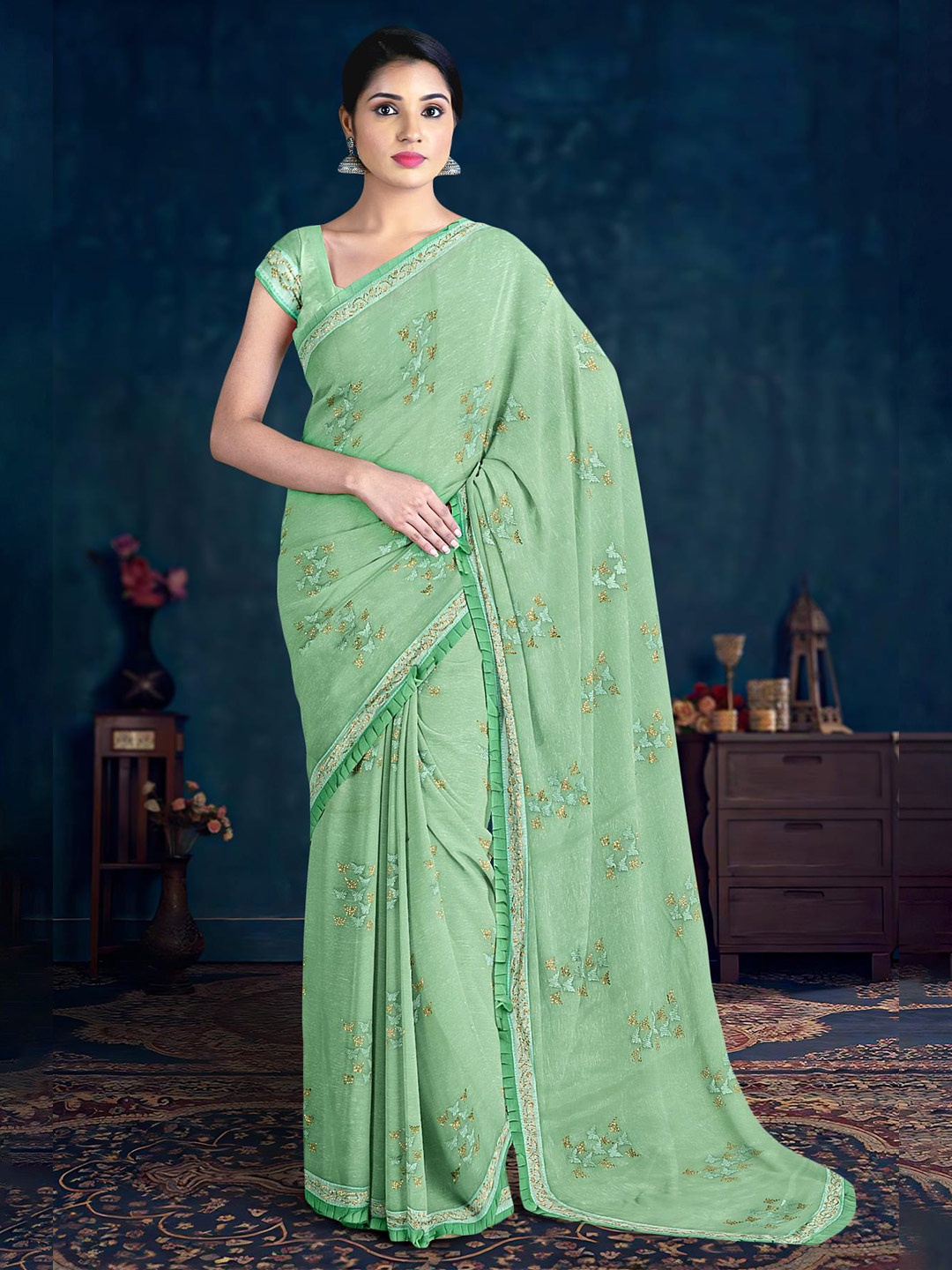 

Kalamandir Woven Design Zari Silk Blend Saree, Green