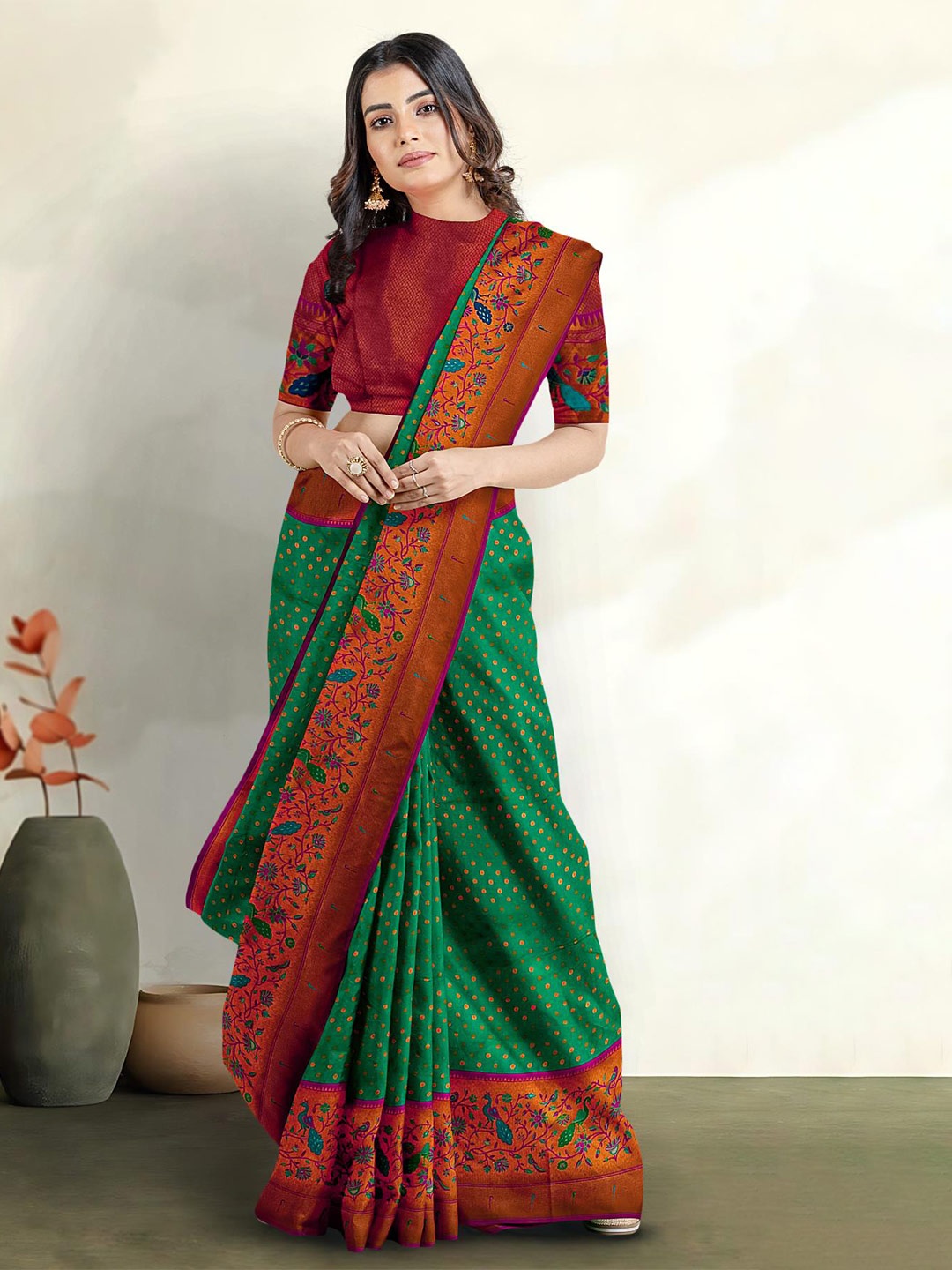 

Kalamandir Woven Design Zari Tissue Saree, Green