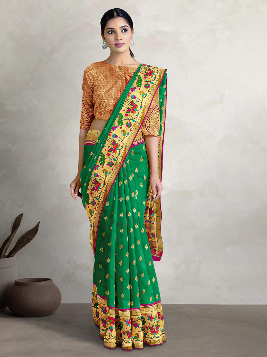 

Kalamandir Woven Design Zari Silk Blend Saree, Olive