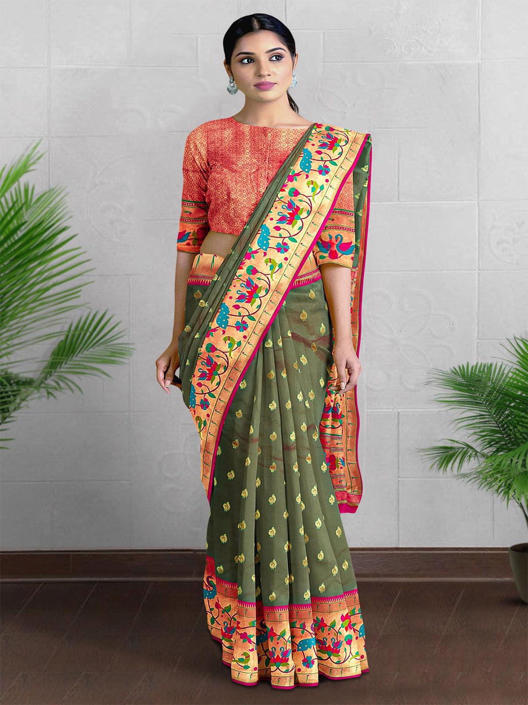 

Kalamandir Woven Design Zari Silk Blend Saree, Green