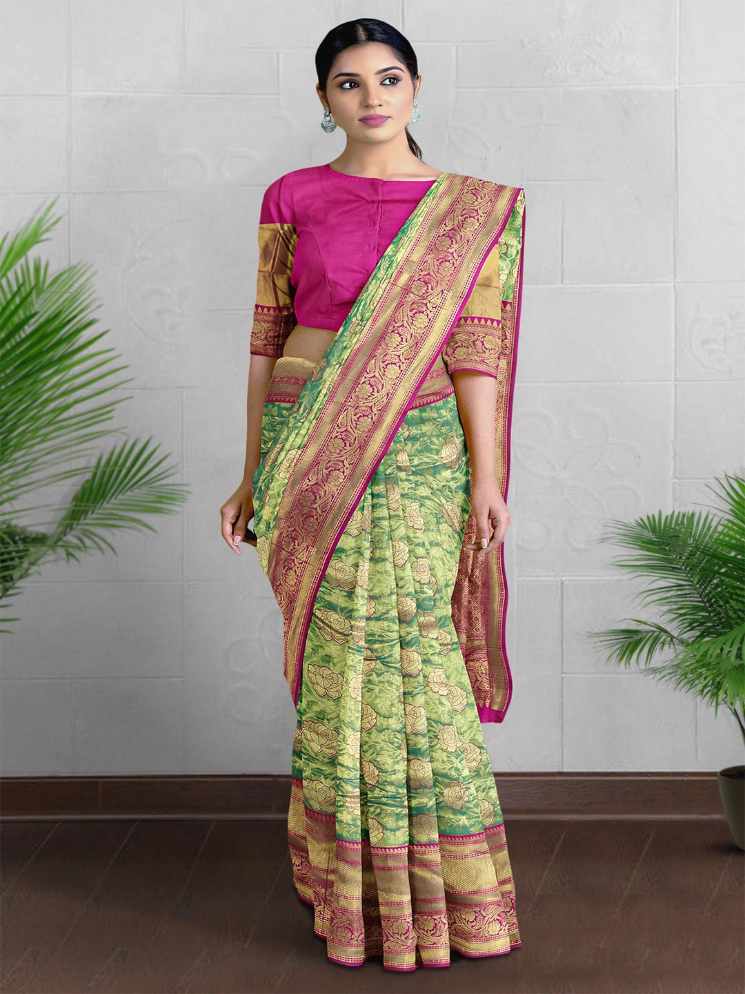 

Kalamandir Woven Design Zari Tissue Saree, Olive