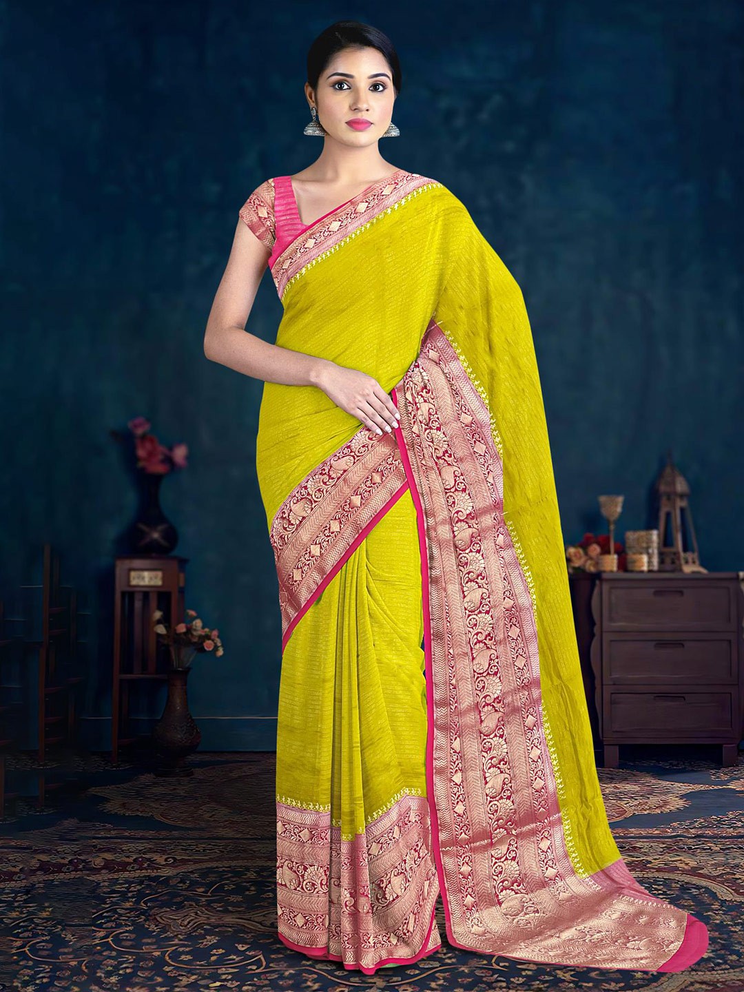 

Kalamandir Woven Design Zari Silk Blend Saree, Olive