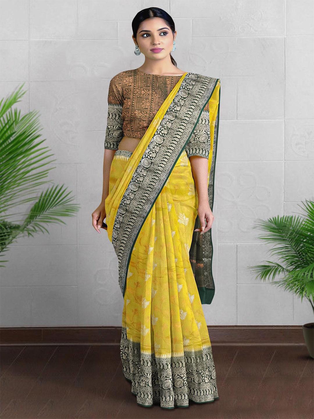 

Kalamandir Woven Design Zari Silk Blend Saree, Mustard