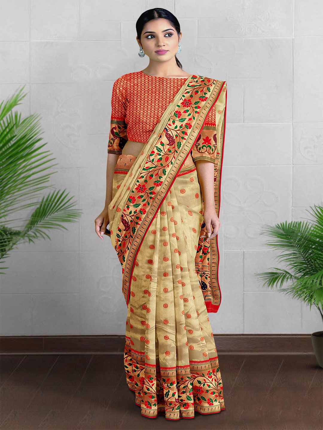 

Kalamandir Woven Design Zari Tissue Saree, Cream