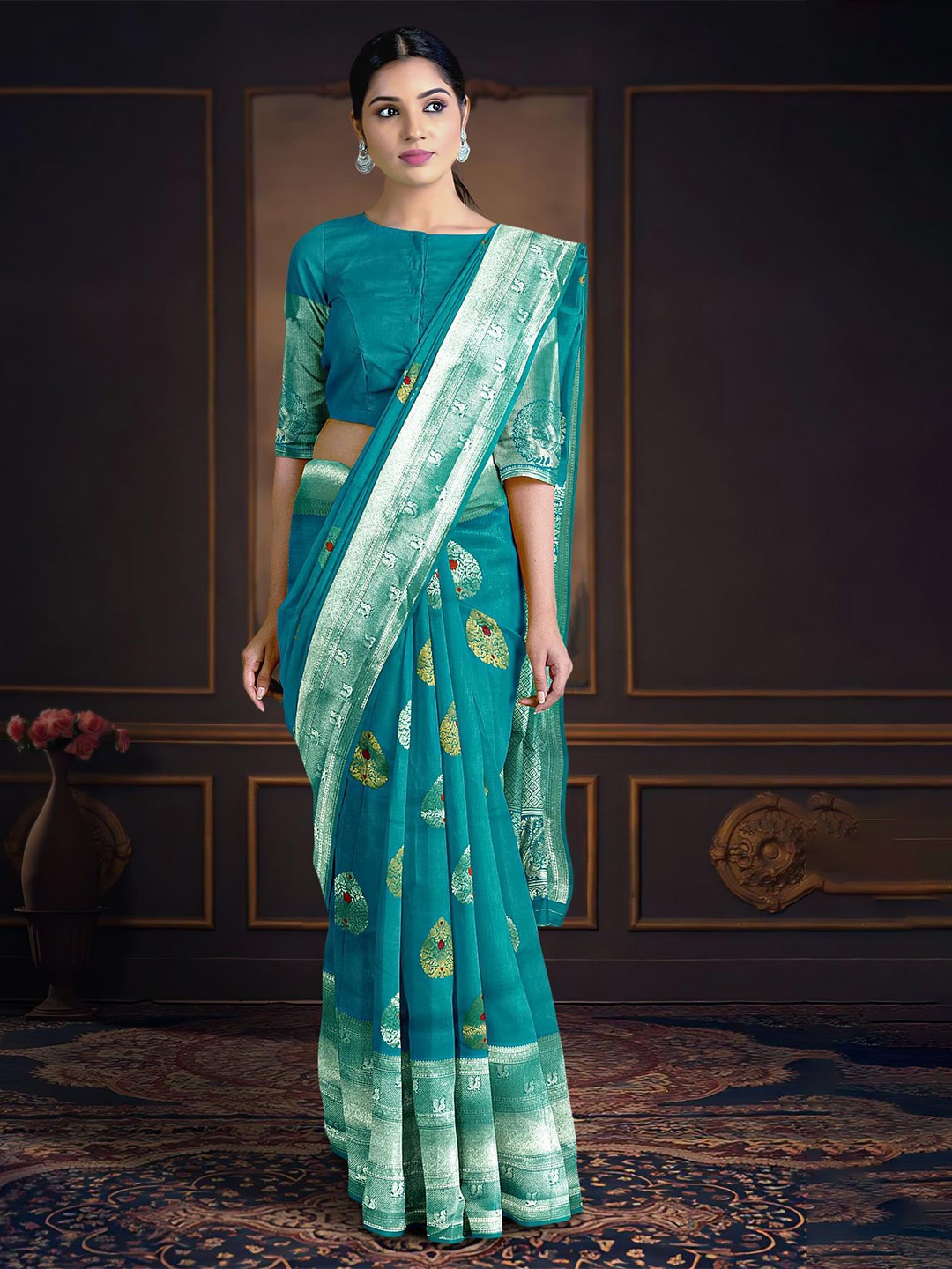 

Kalamandir Woven Design Zari Tissue Saree, Blue