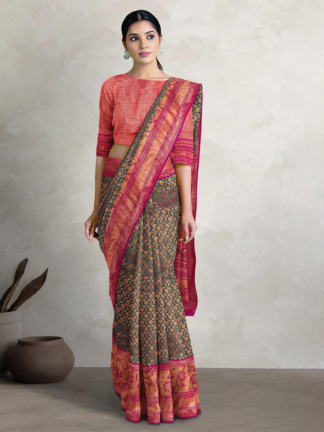 

Kalamandir Woven Design Zari Tissue Saree, Green