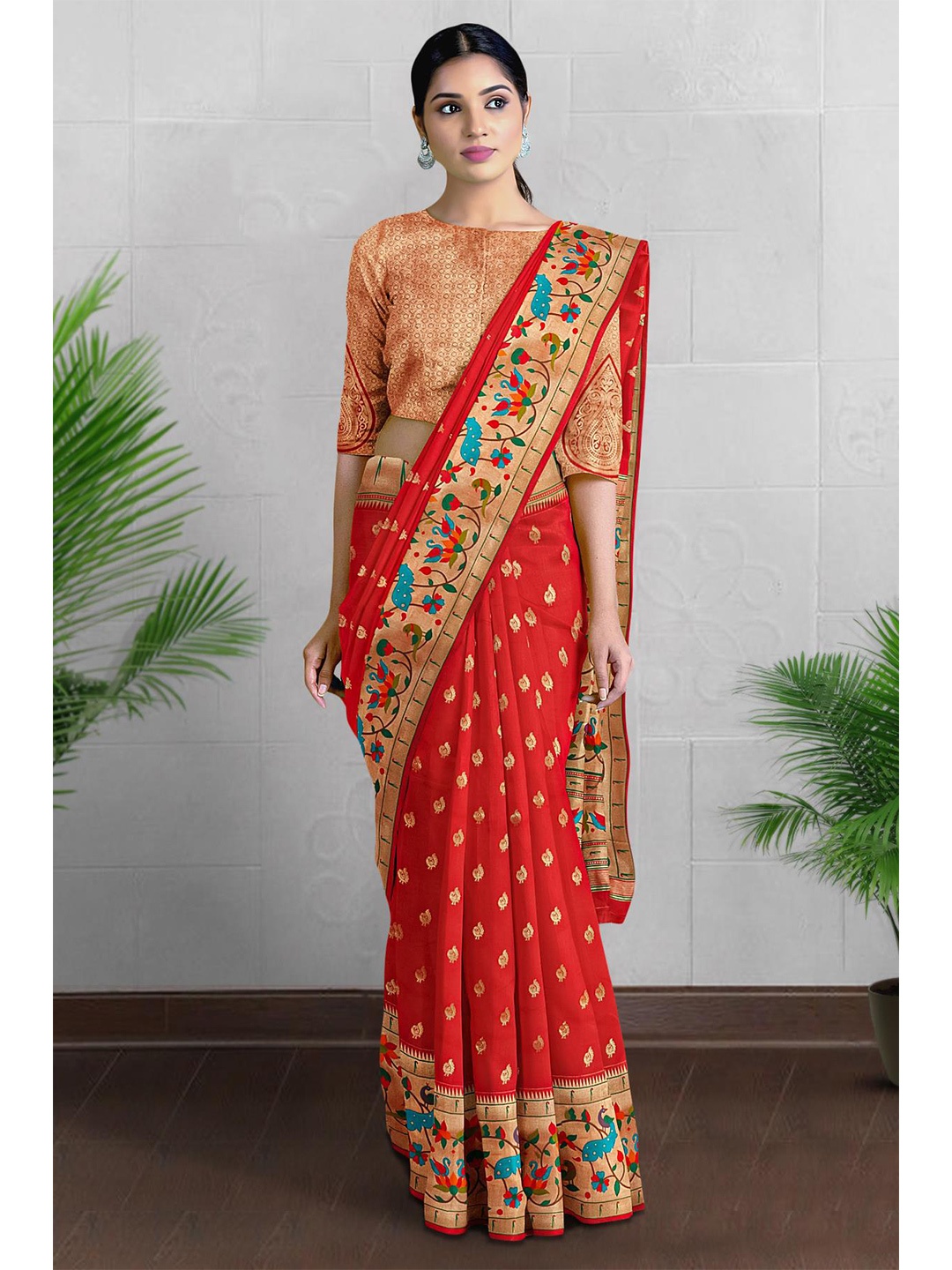 

Kalamandir Woven Design Zari Silk Blend Saree, Red