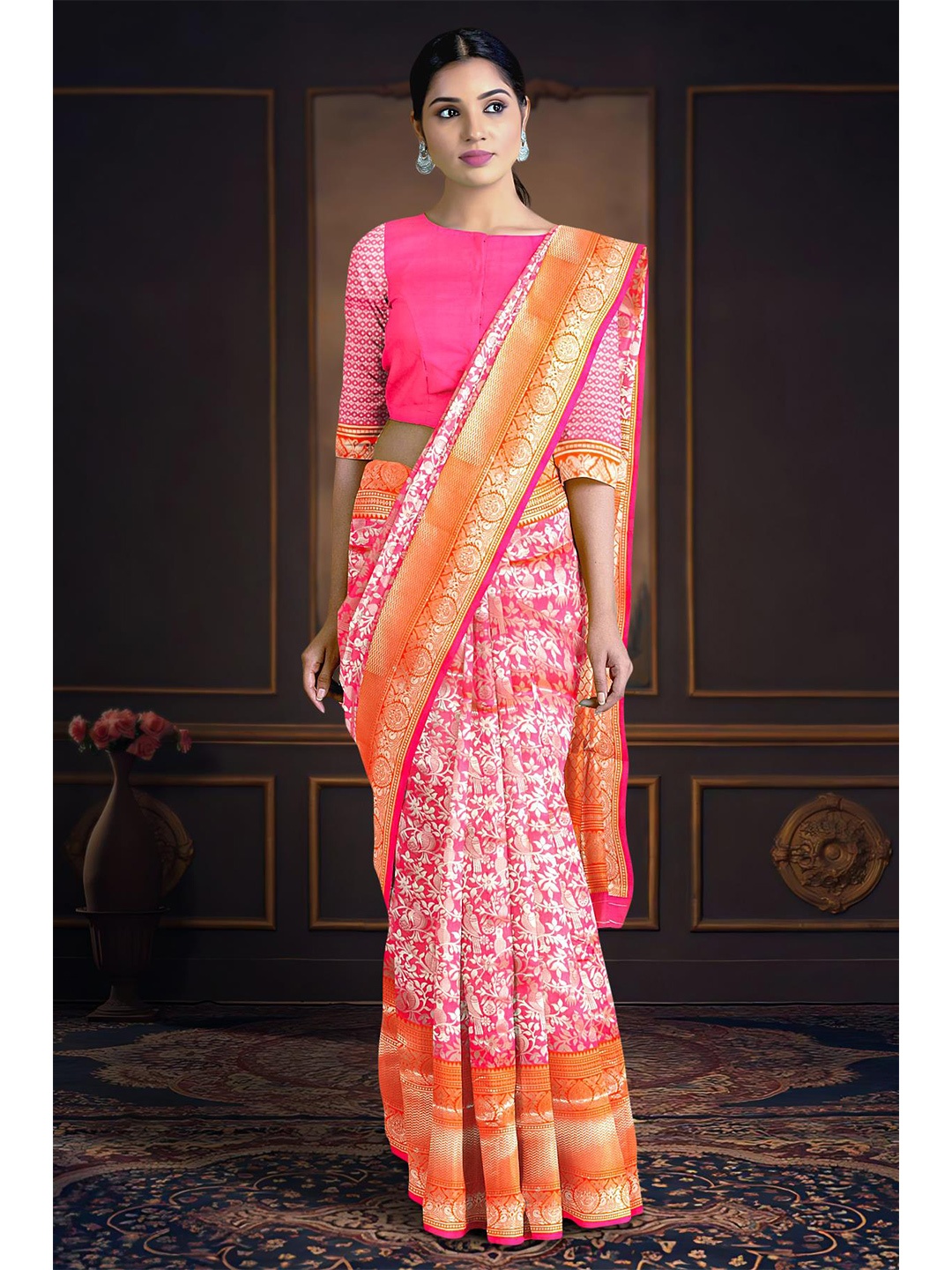 

Kalamandir Woven Design Zari Silk Blend Saree, Pink