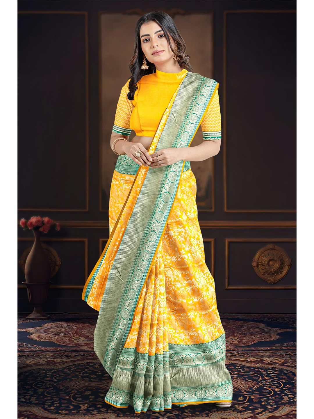 

Kalamandir Woven Design Zari Saree, Yellow