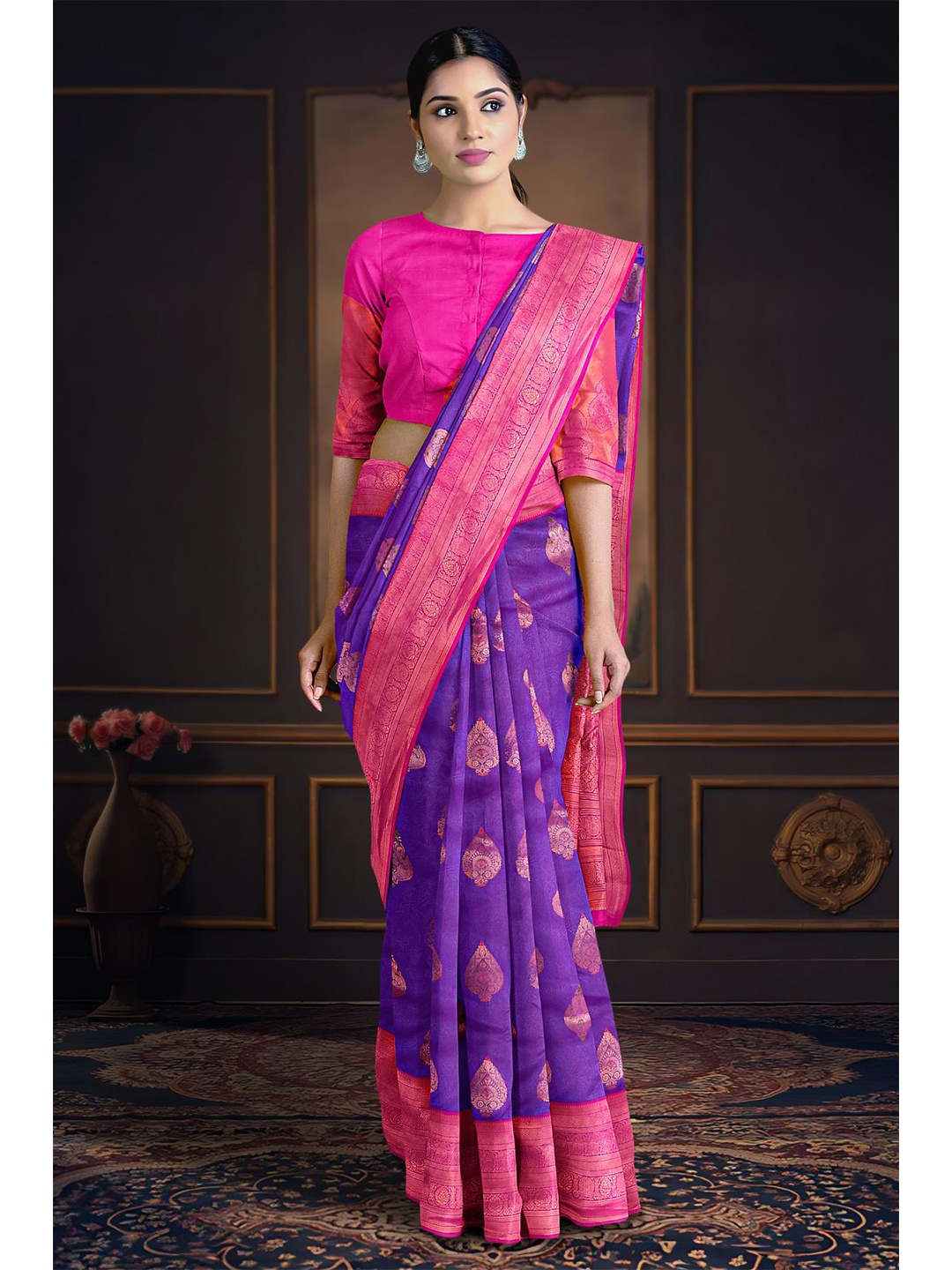 

Kalamandir Woven Design Zari Tissue Saree, Violet