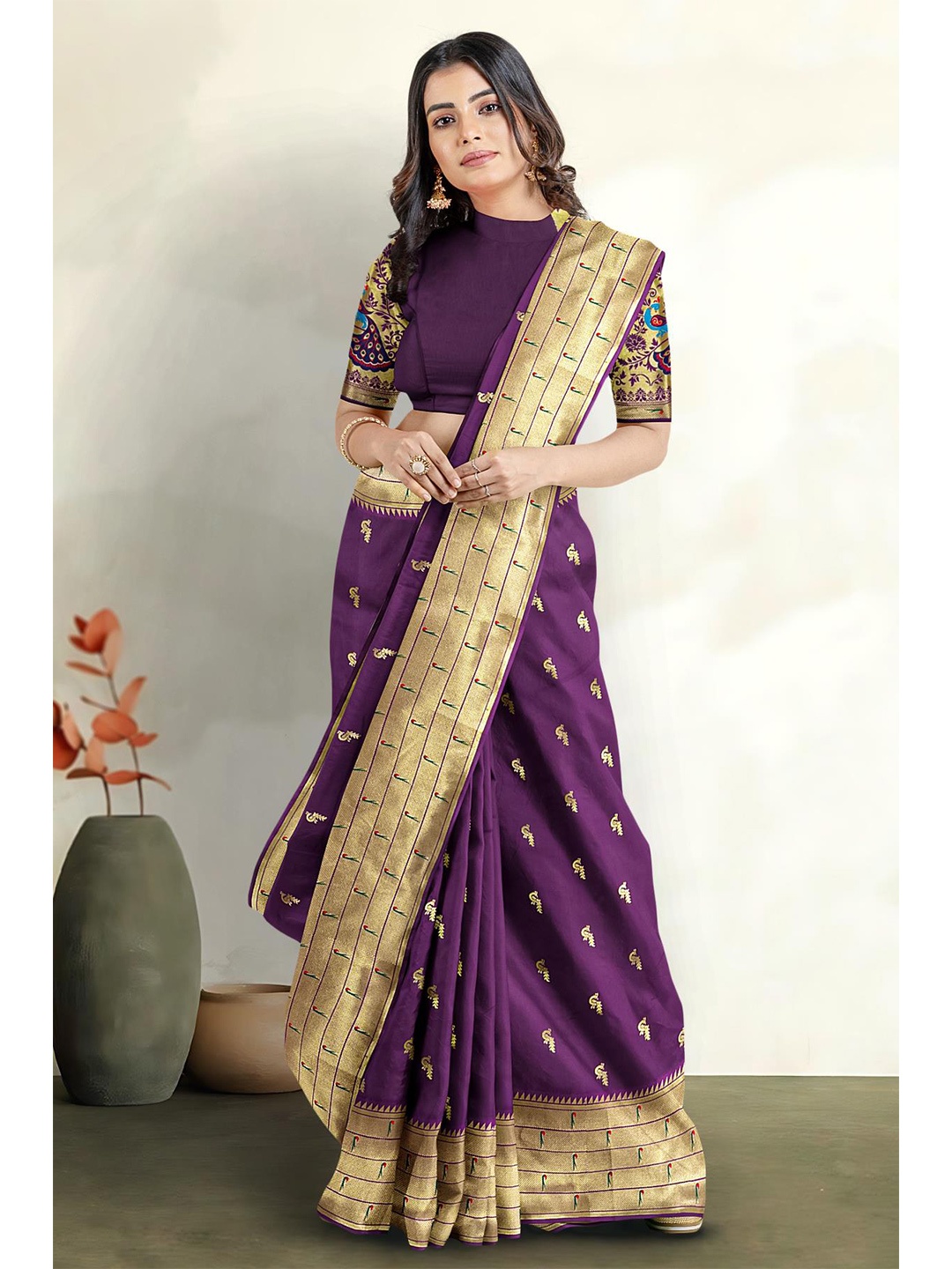 

Kalamandir Woven Design Zari Saree, Purple