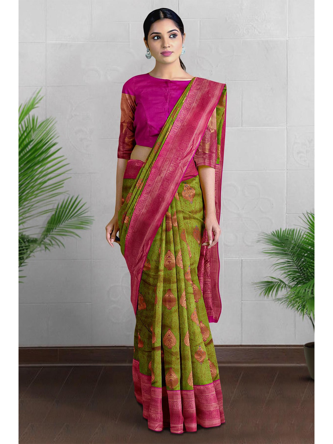 

Kalamandir Woven Design Zari Tissue Saree, Olive