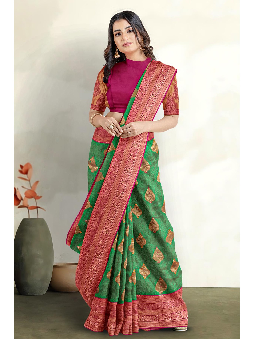 

Kalamandir Woven Design Zari Tissue Saree, Green