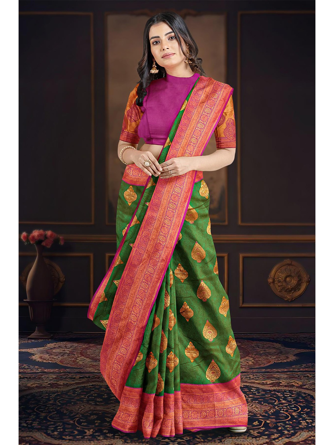 

Kalamandir Woven Design Zari Tissue Saree, Green