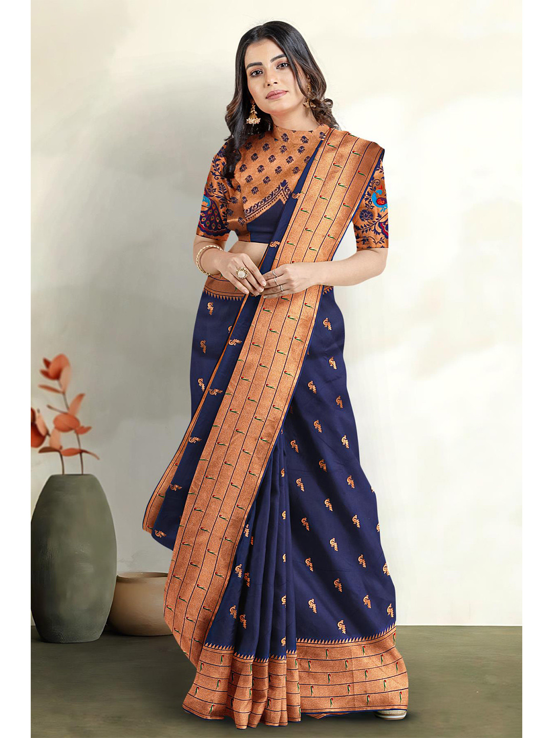 

Kalamandir Woven Design Zari Saree, Navy blue