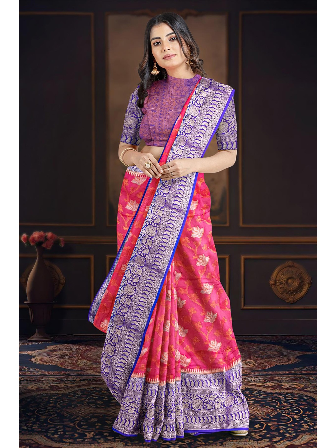 

Kalamandir Woven Design Zari Saree, Pink