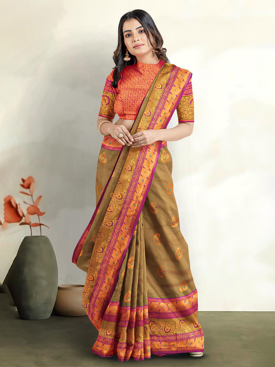 

Kalamandir Woven Design Zari Tissue Saree, Brown
