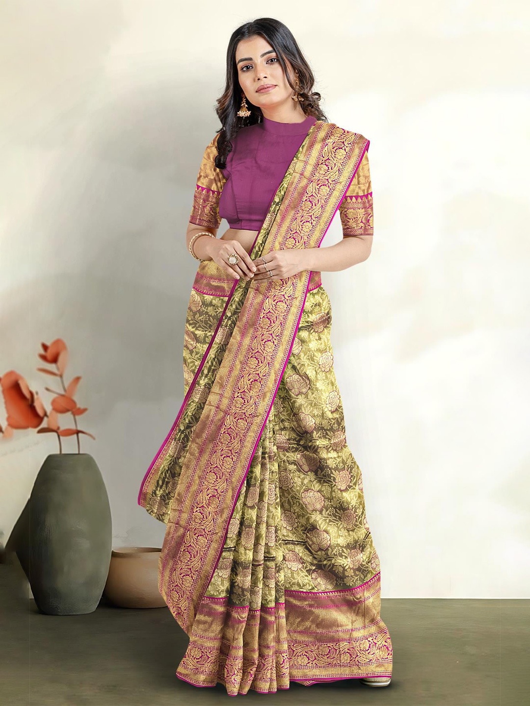 

Kalamandir Woven Design Zari Tissue Saree, Brown