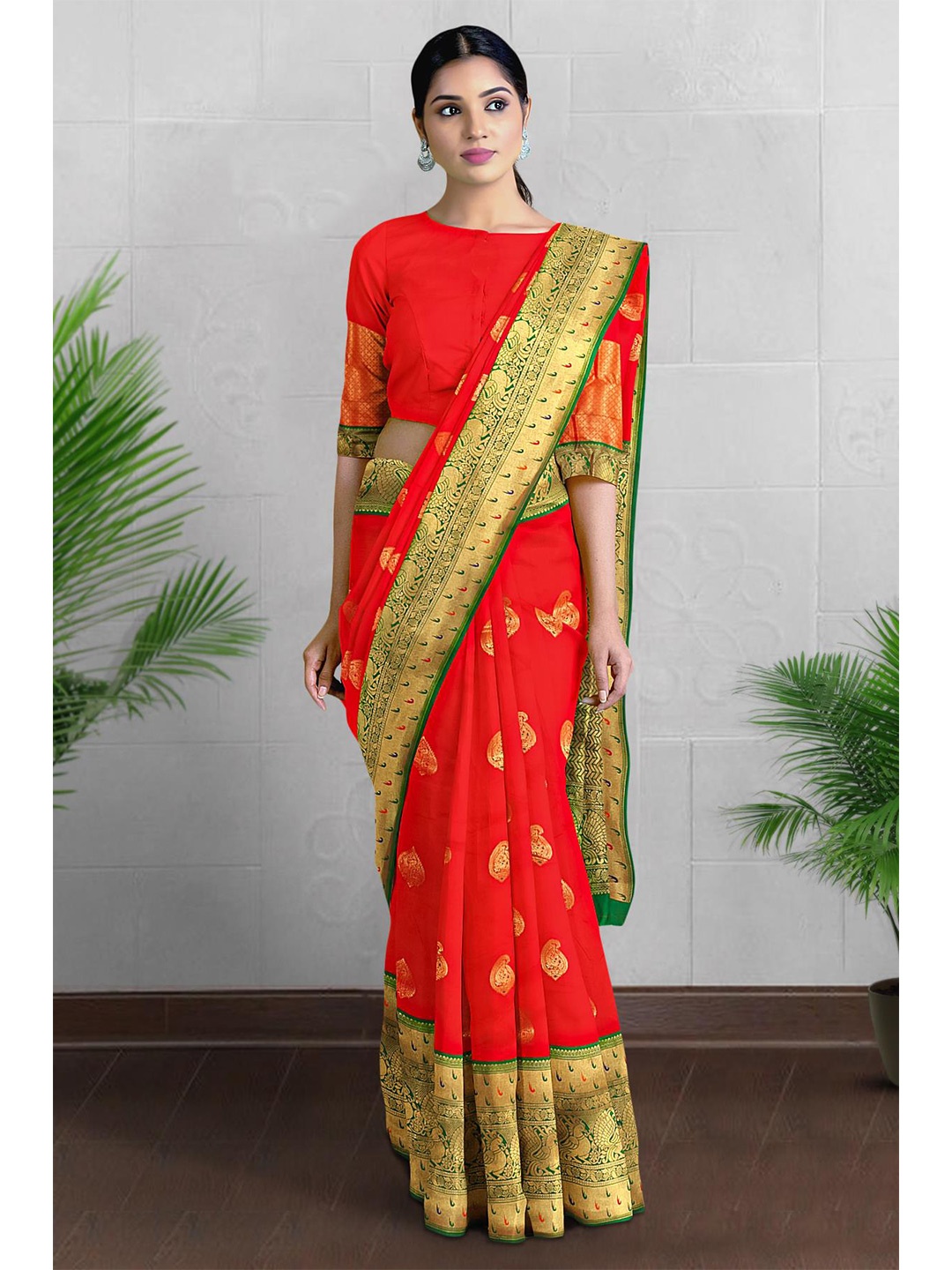 

Kalamandir Woven Design Zari Tissue Saree, Red