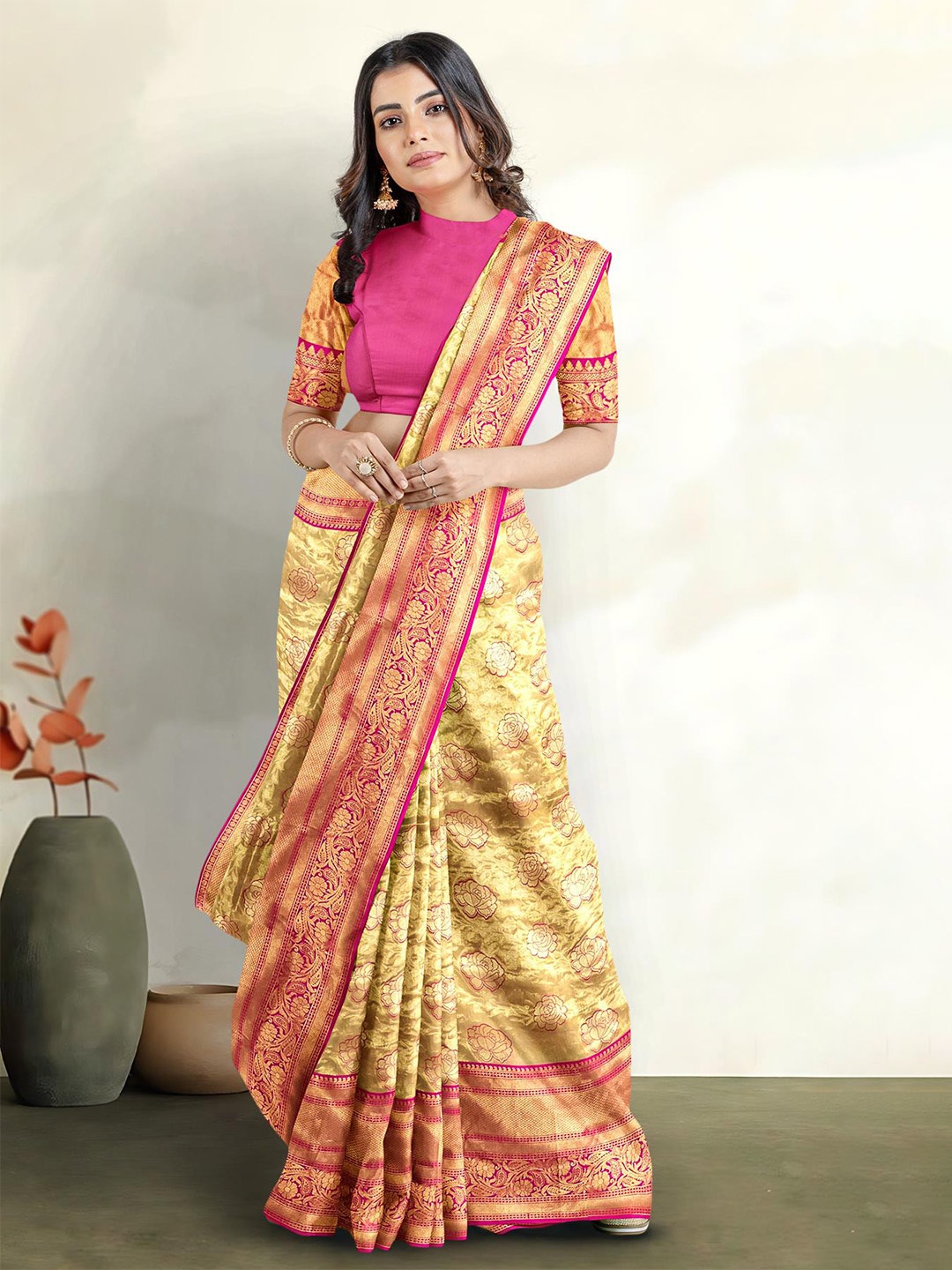 

Kalamandir Woven Design Zari Tissue Saree, Gold