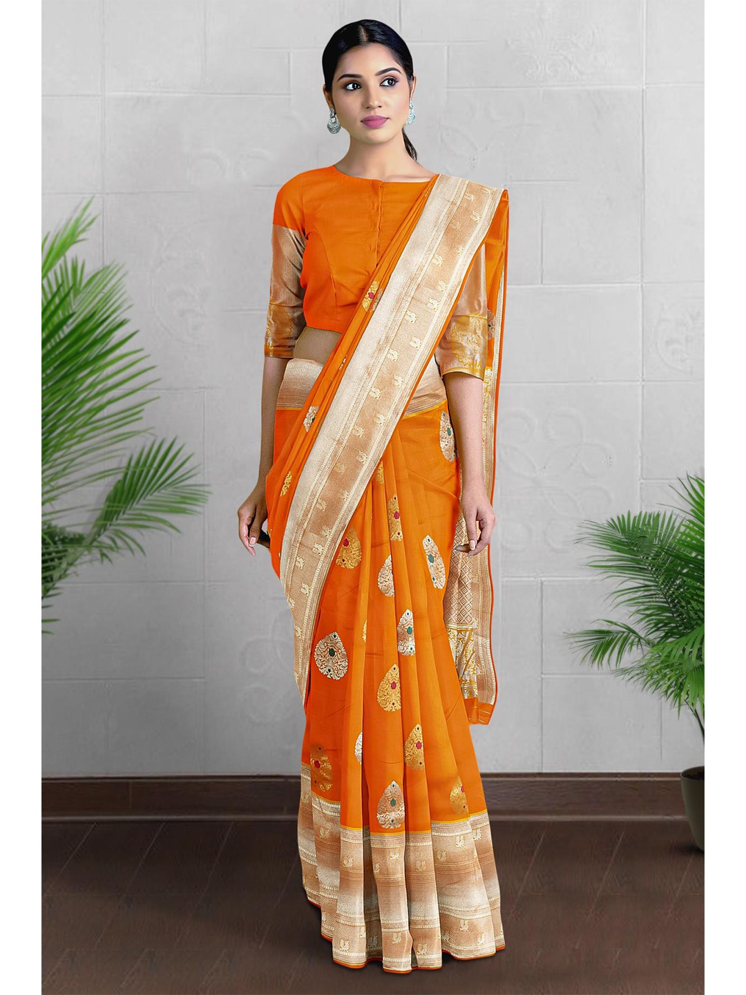 

Kalamandir Woven Design Zari Tissue Saree, Orange