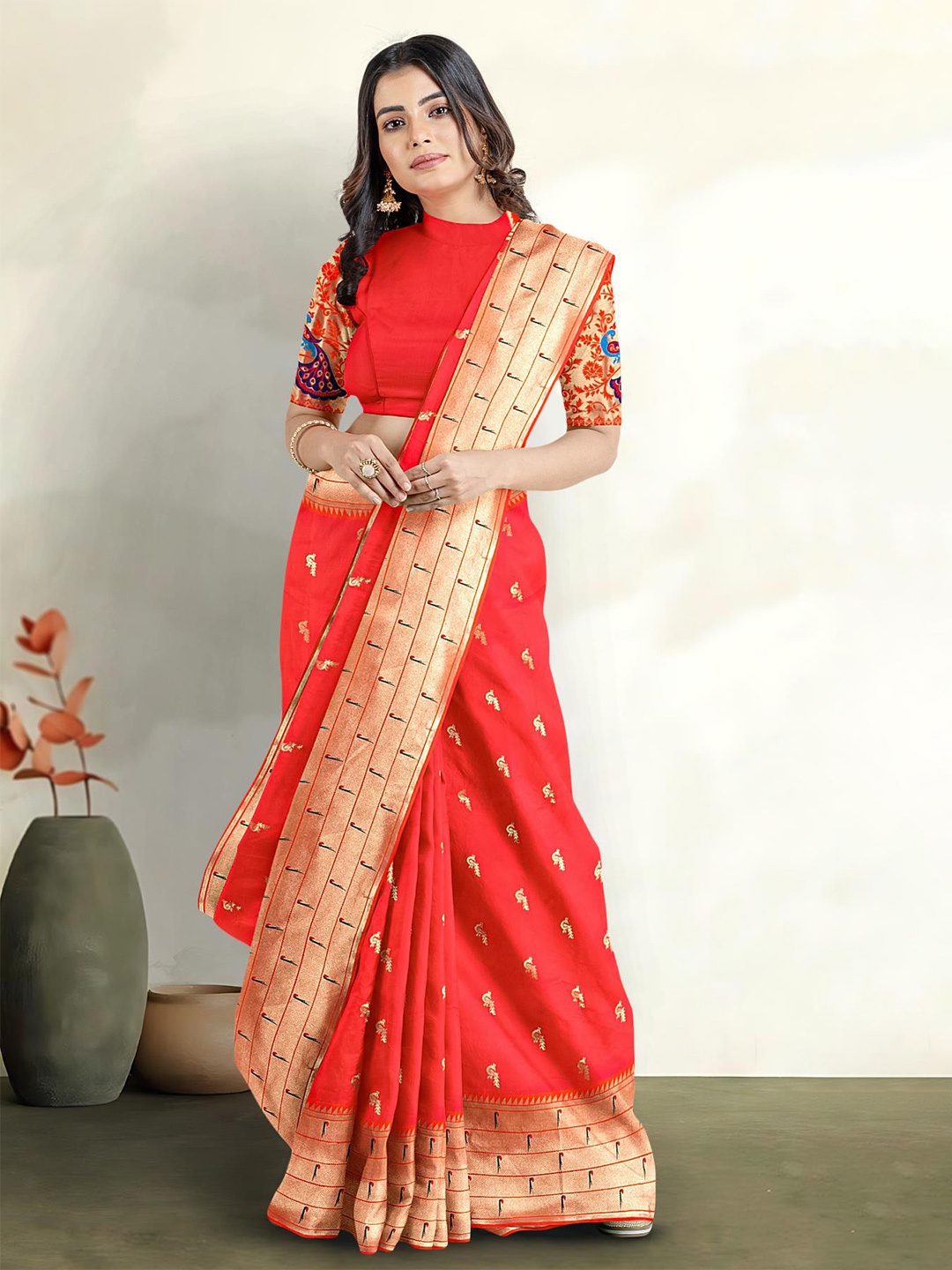 

Kalamandir Woven Design Zari Saree, Red