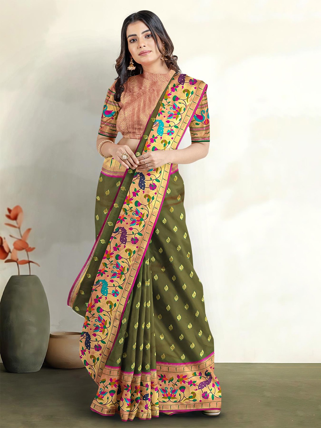 

Kalamandir Woven Design Zari Saree, Green