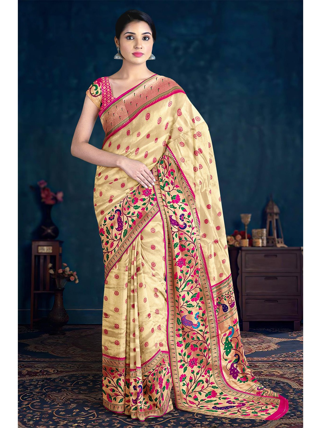 

Kalamandir Woven Design Zari Tissue Saree, Cream