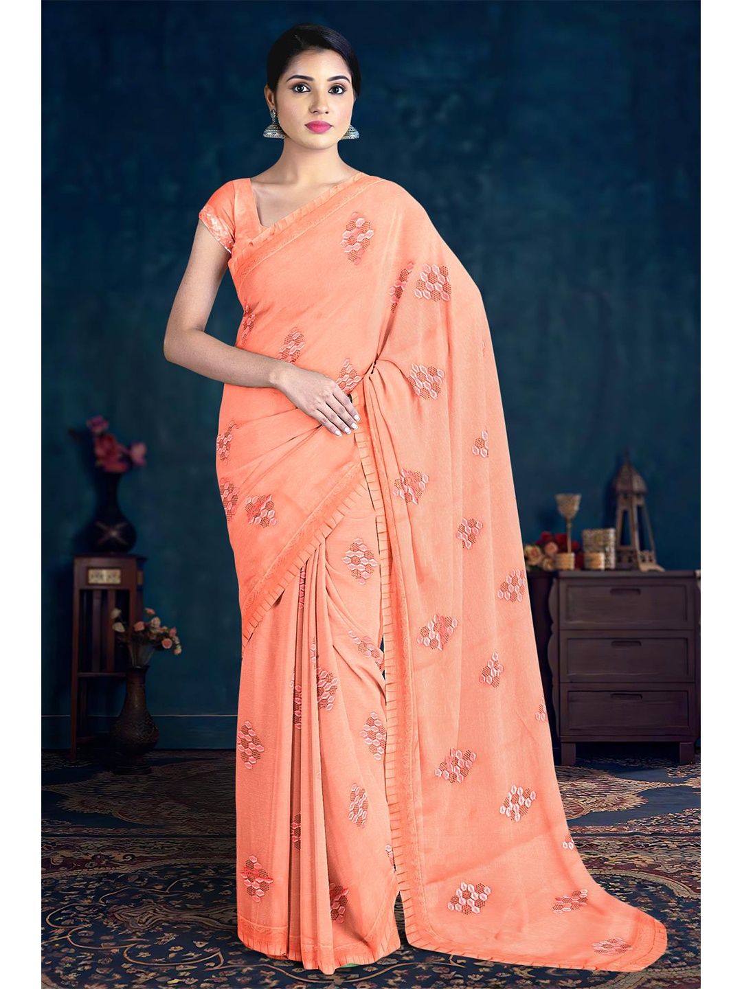 

Kalamandir Woven Design Zari Saree, Peach