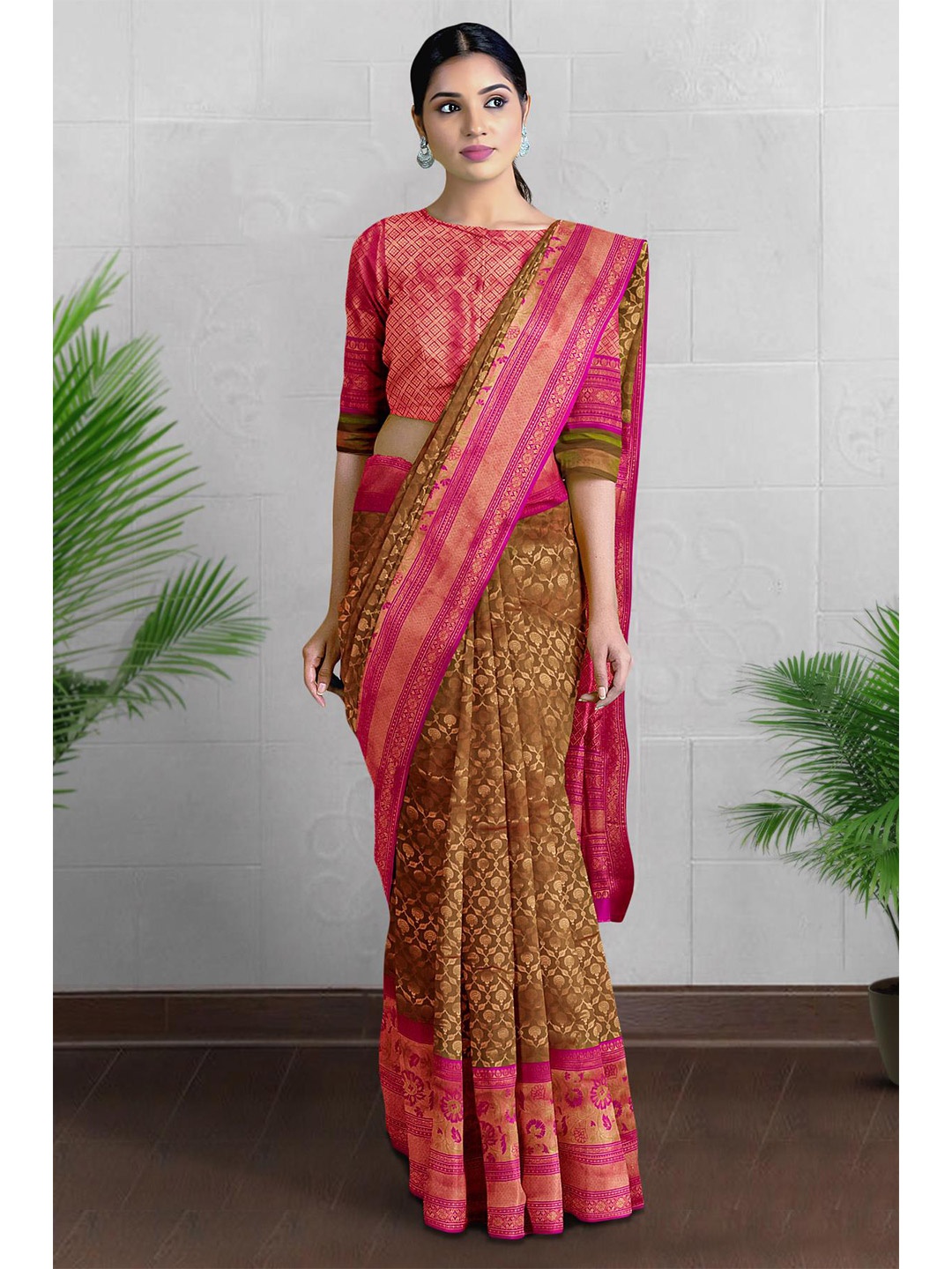 

Kalamandir Woven Design Zari Tissue Saree, Brown