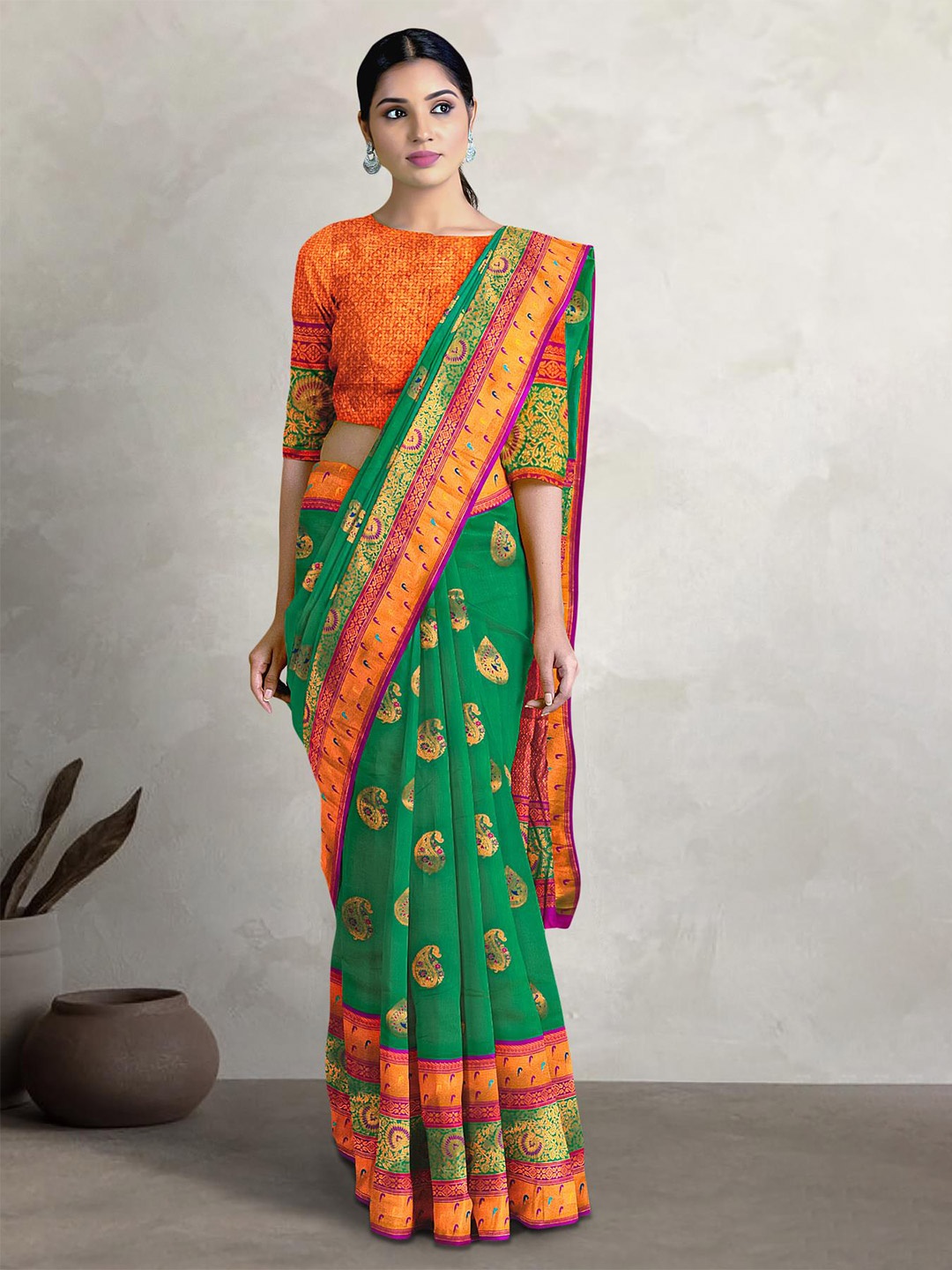 

Kalamandir Woven Design Zari Tissue Saree, Green