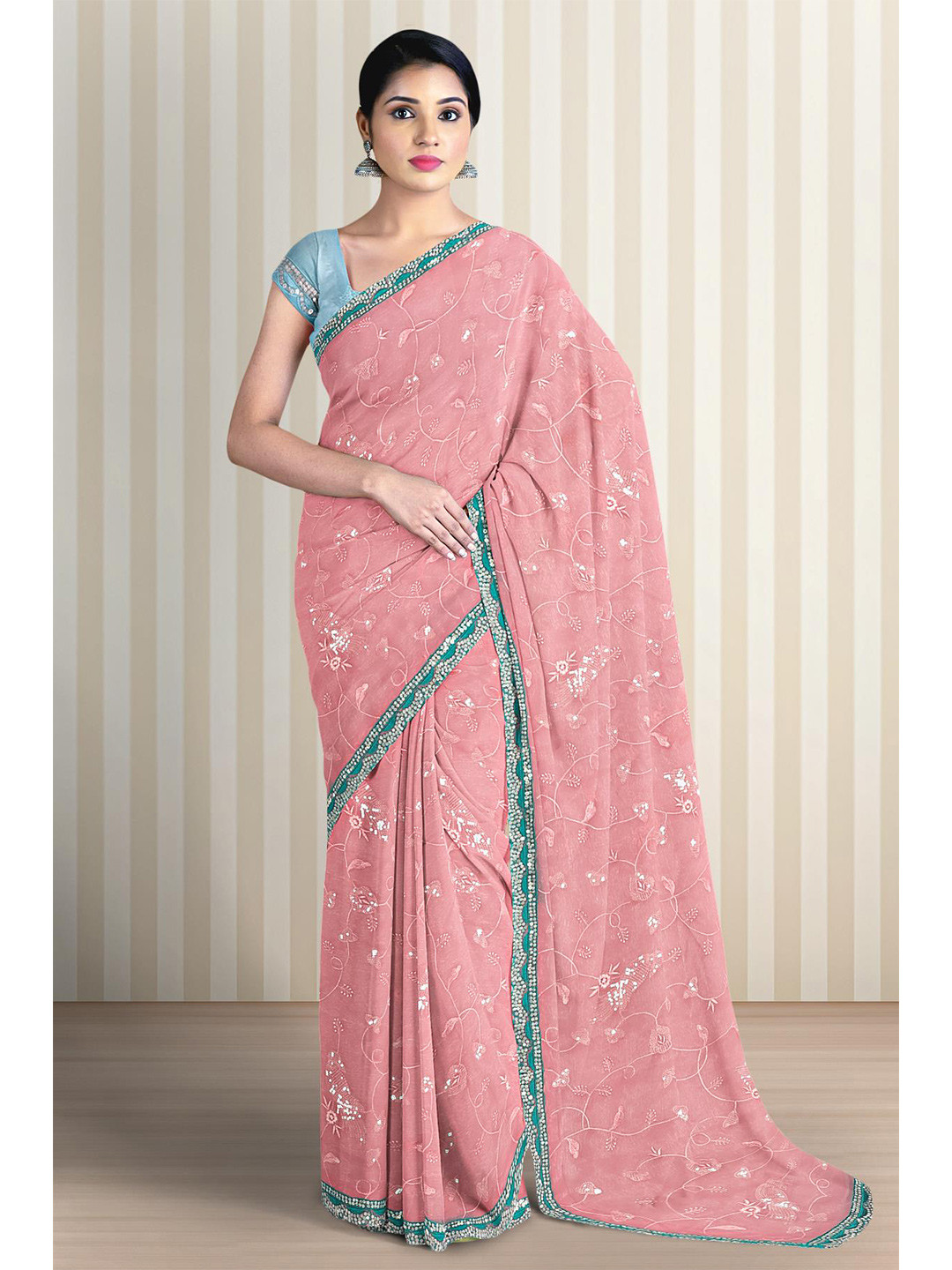 

Kalamandir Floral Embroidered Saree, Pink