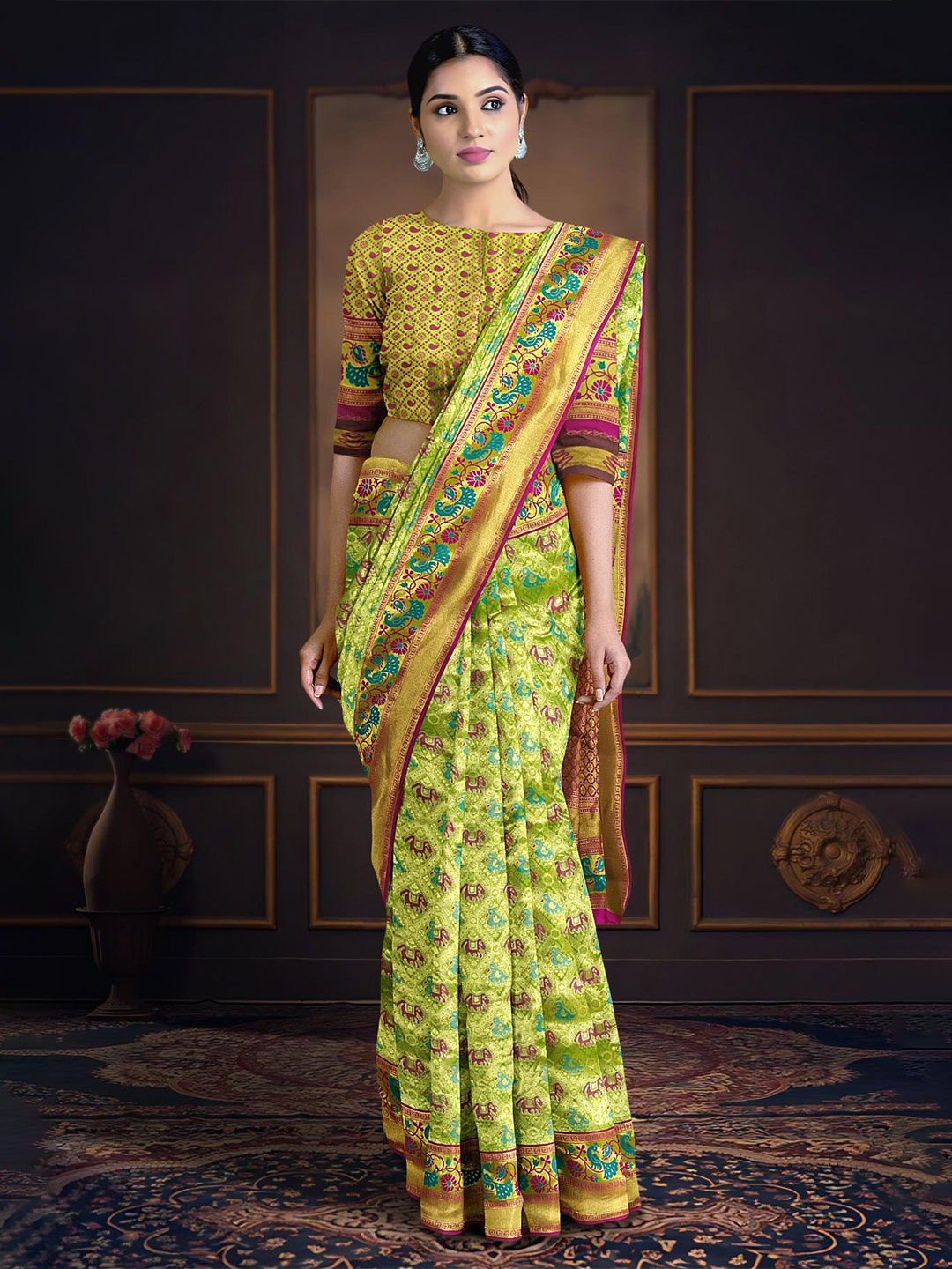 

Kalamandir Woven Design Zari Tissue Saree, Green