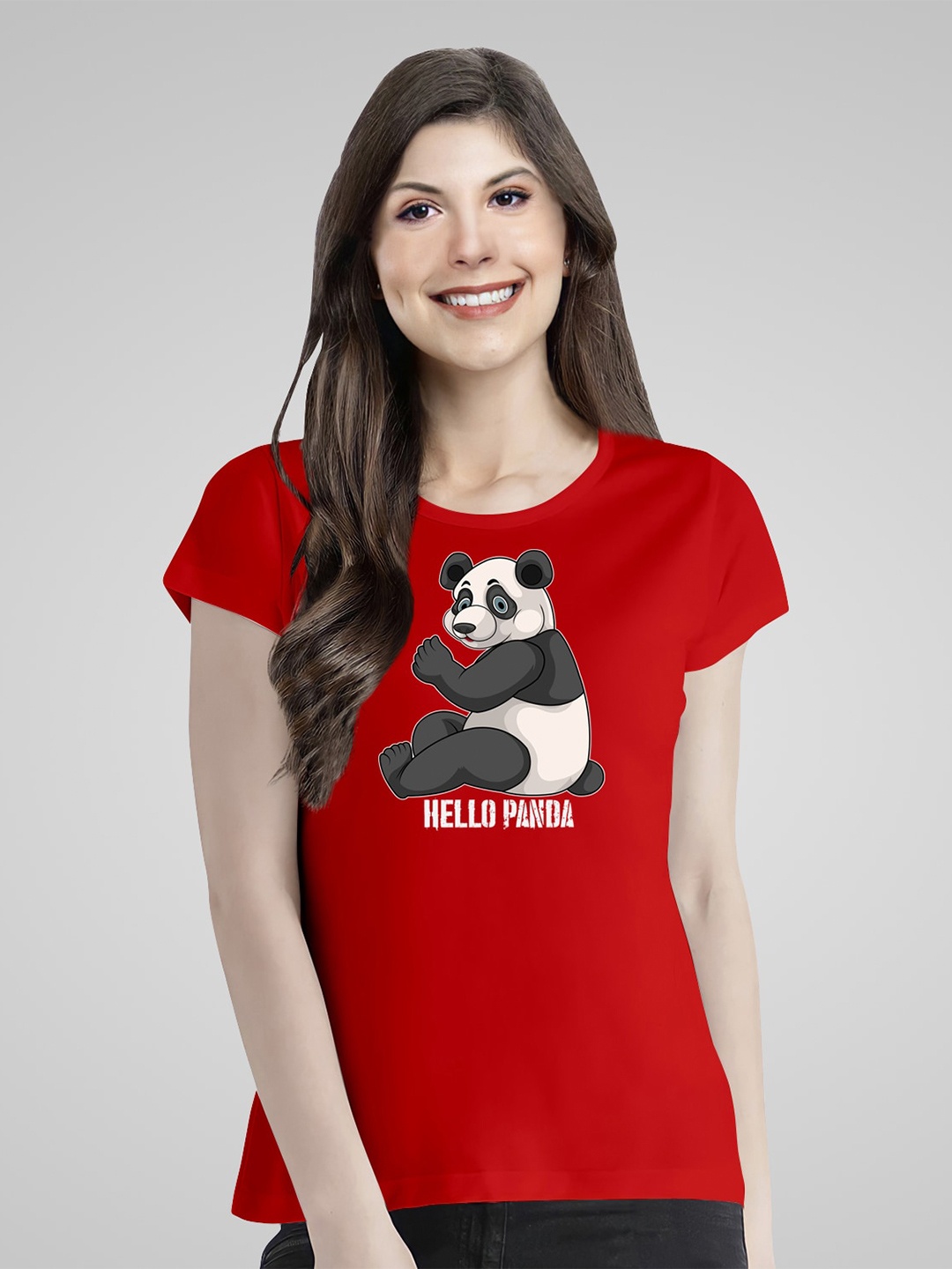 

Pootlu Women Round Neck Graphic Printed Cotton T-shirt, Red