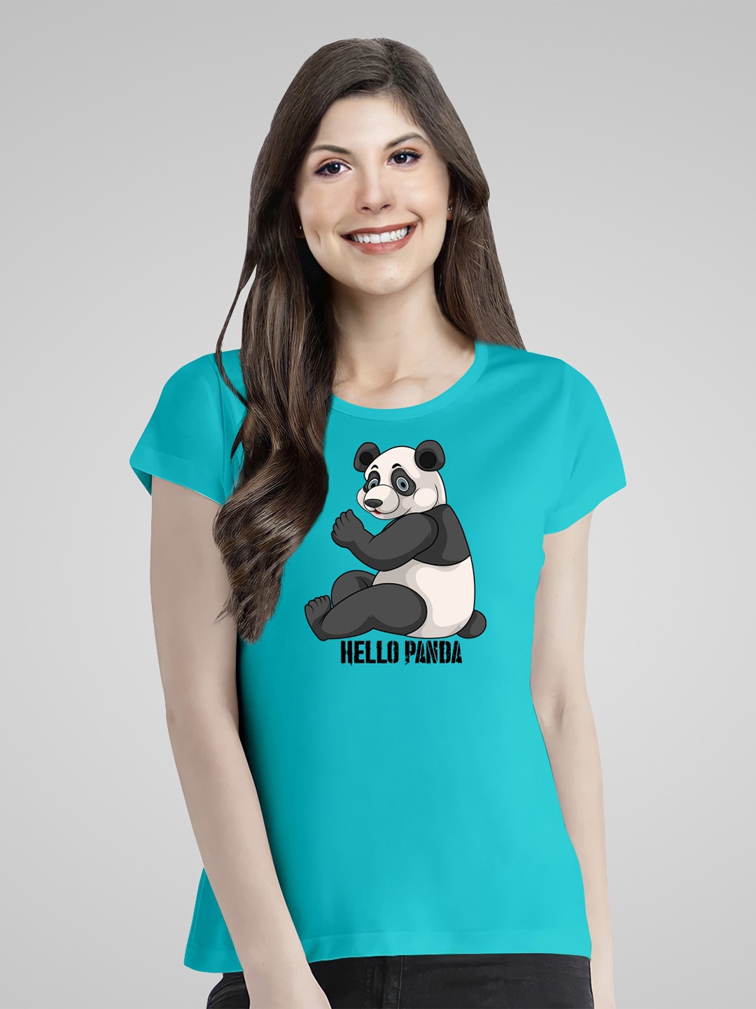 

Pootlu Hello Panda Printed Pure Cotton T-shirt, Sea green