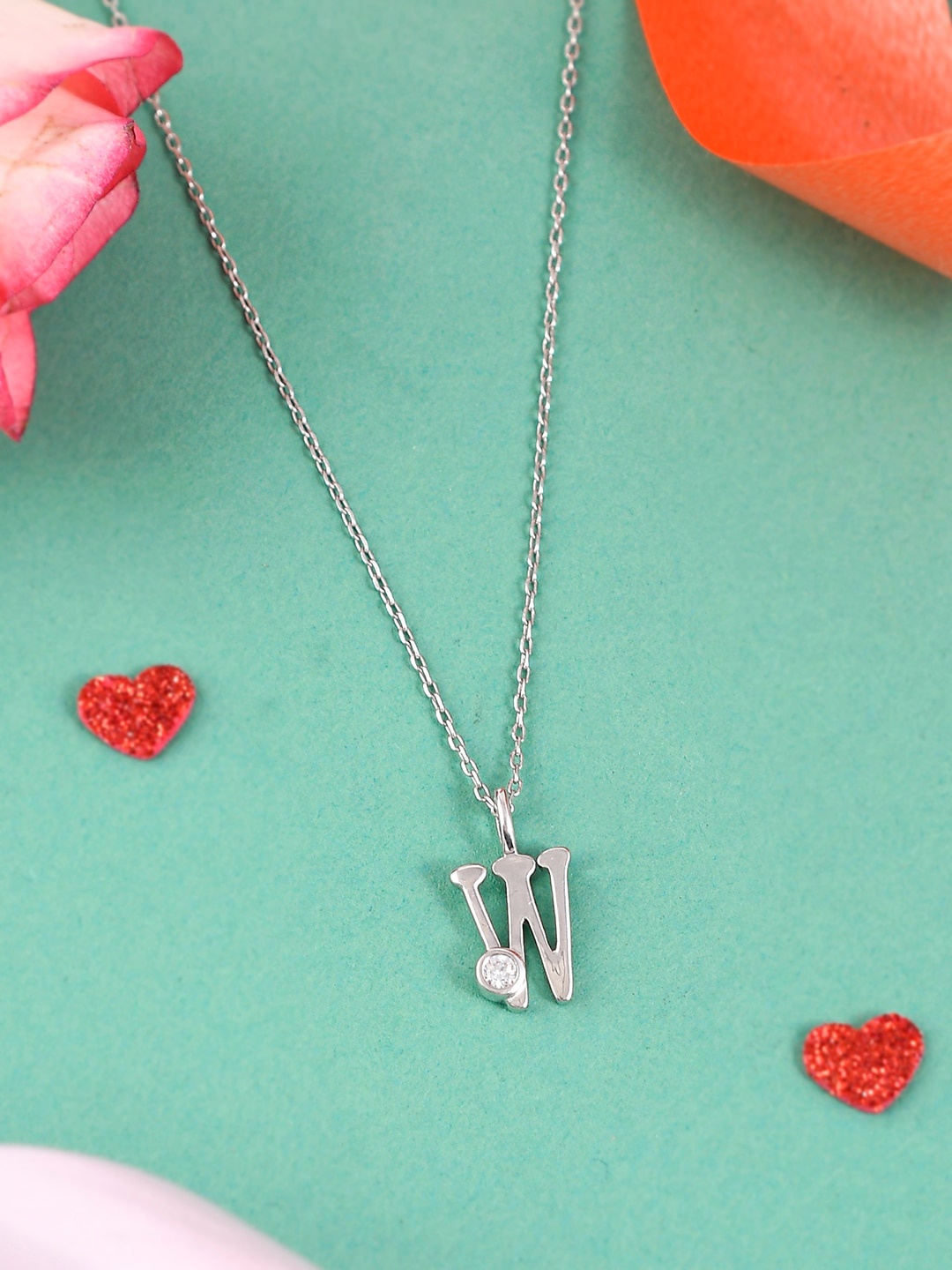 

Studio Voylla 925 Sterling Silver Rhodium-Plated CZ Stone-Studded Alphabet W Pendant With Chain