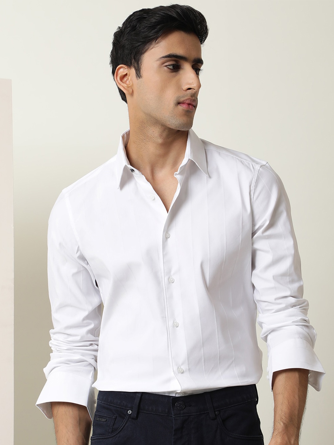 

RARE RABBIT Men Jails Slim Fit Cotton Shirt, White