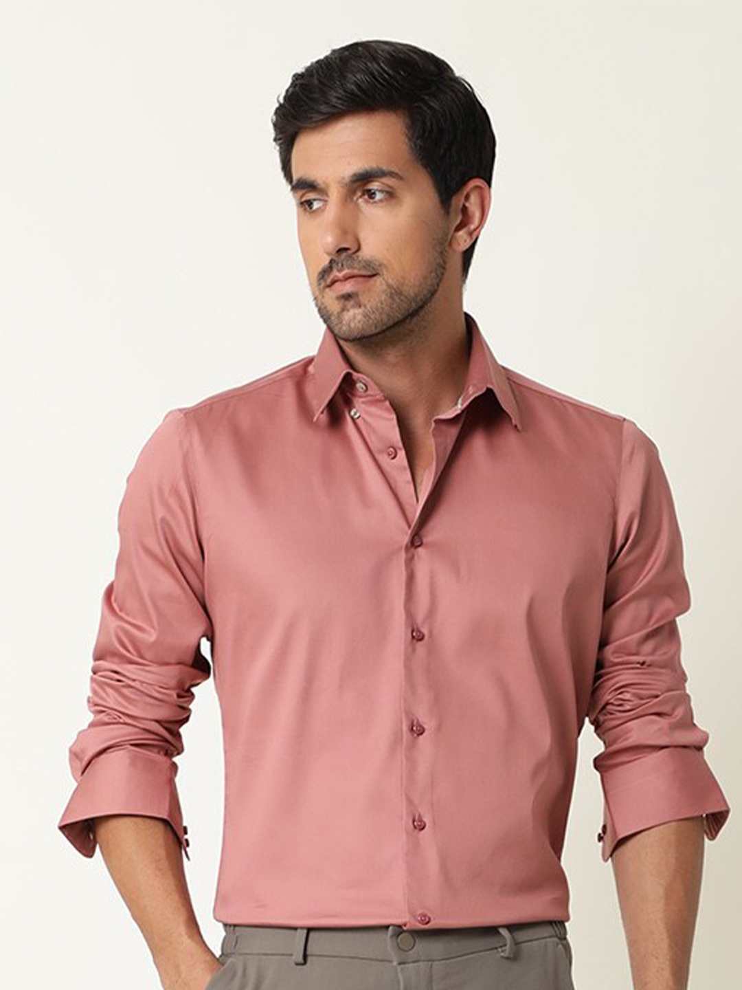 

RARE RABBIT Men Holand Regular Fit Cotton Formal Shirt, Peach