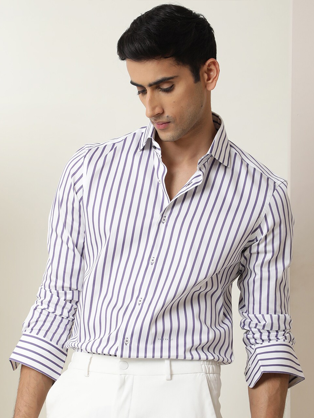 

RARE RABBIT Men Lobo Vertical Striped Slim Fit Cotton Shirt, Purple