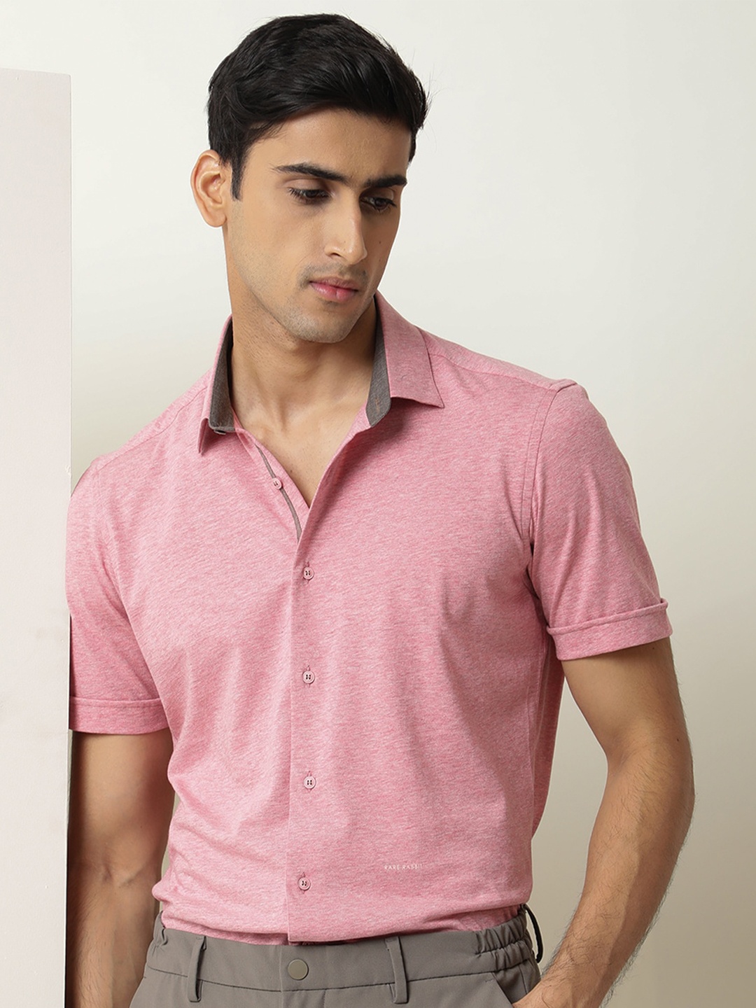 

RARE RABBIT Men Miraj Spread Collar Slim Fit Shirt, Pink