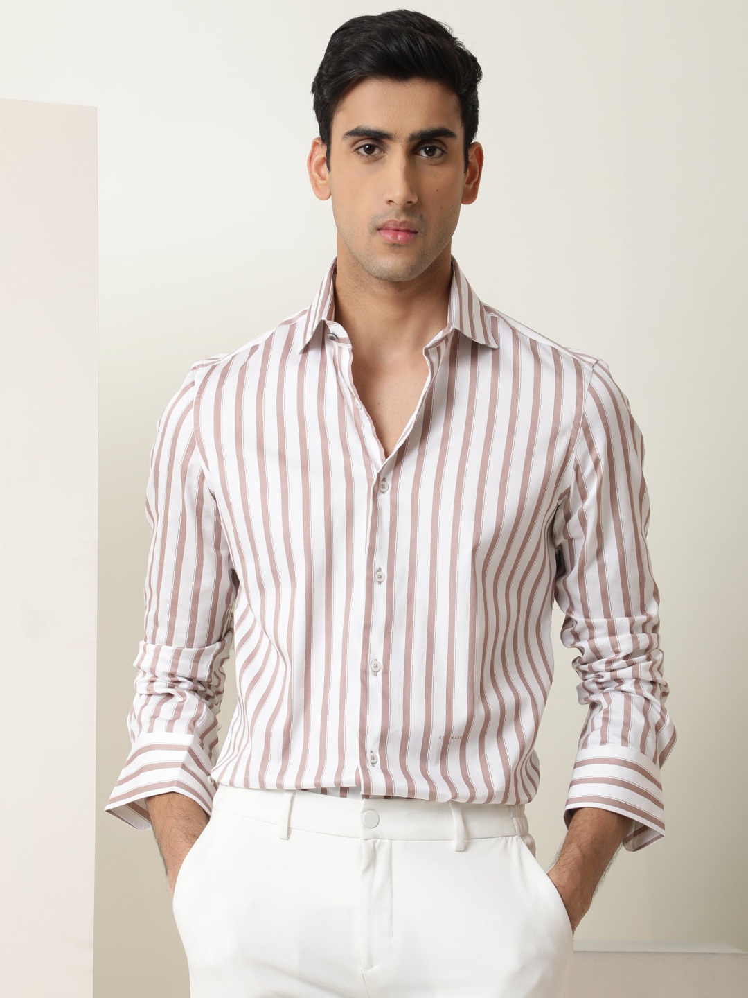 

RARE RABBIT Men Lino Vertical Striped Slim Fit Shirt, Brown